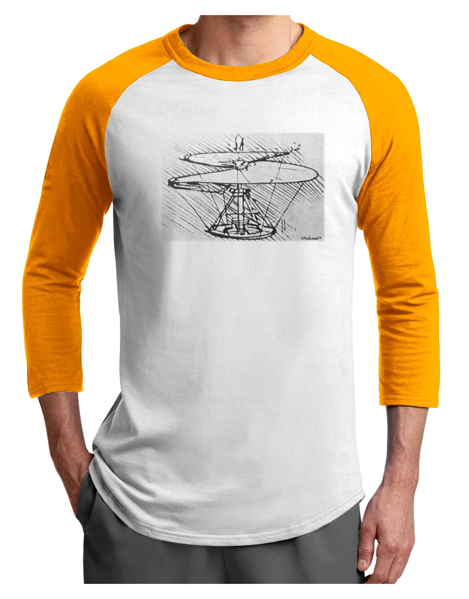 Helicopter Sketch Adult Raglan Shirt-Raglan Shirt-TooLoud-White-Gold-X-Small-Davson Sales