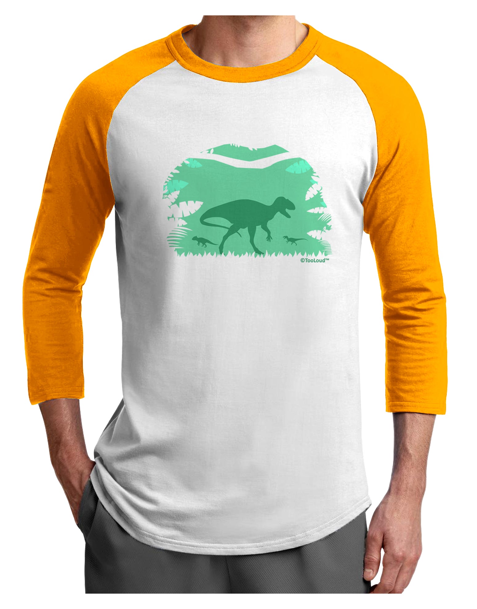 Dinosaur Silhouettes - Jungle Adult Raglan Shirt by TooLoud-TooLoud-White-Gold-X-Small-Davson Sales
