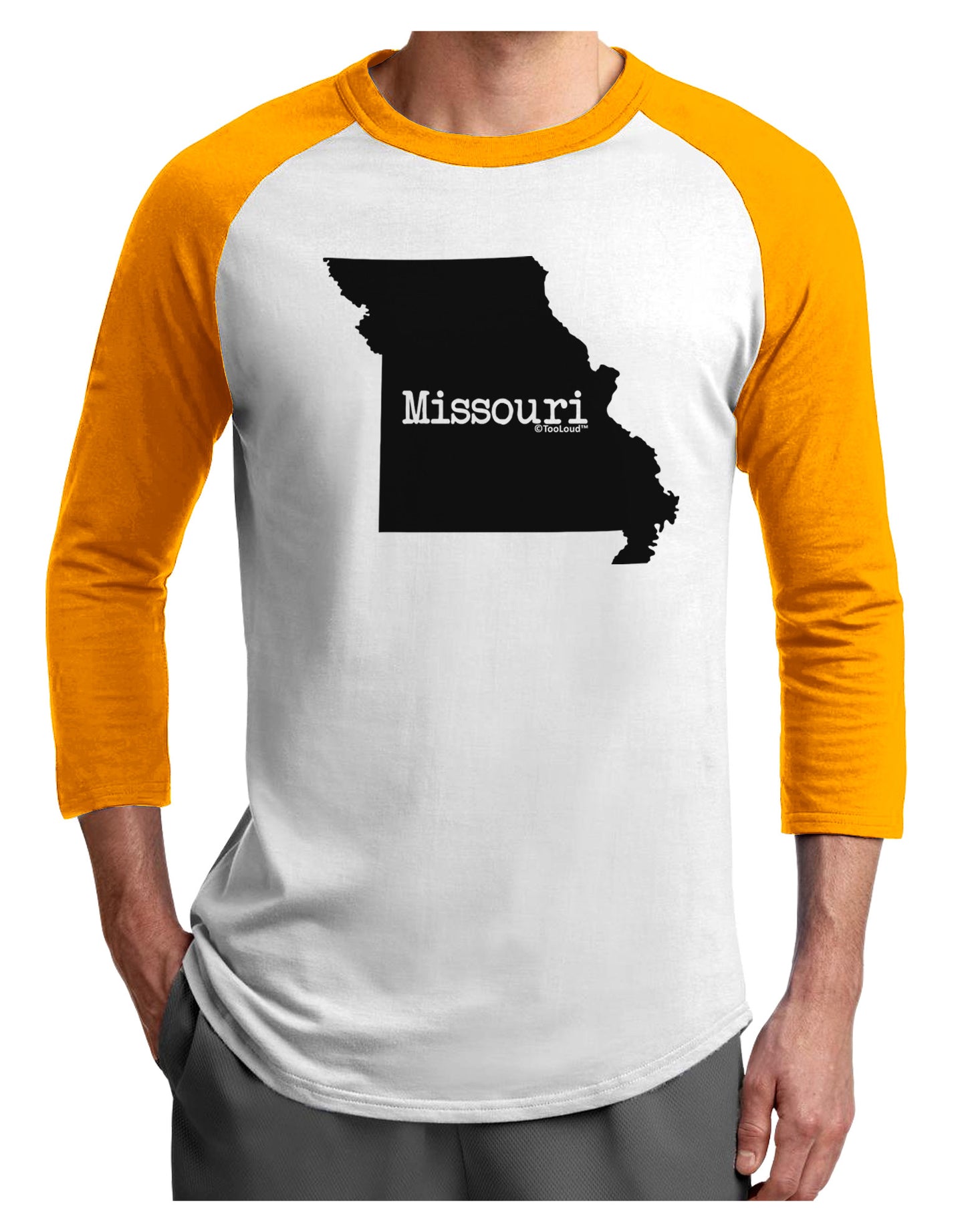 Missouri - United States Shape Adult Raglan Shirt-Raglan Shirt-TooLoud-White-Gold-X-Small-Davson Sales