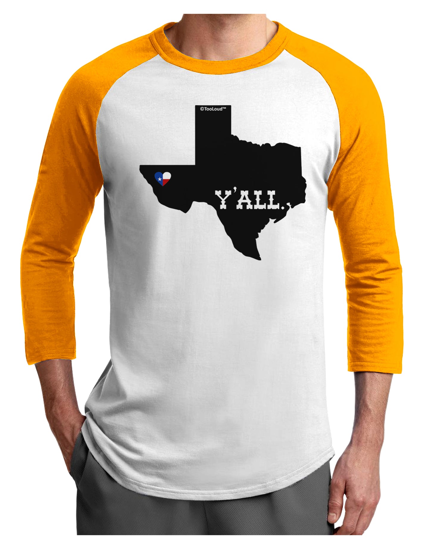 Texas State Y'all Design with Flag Heart Adult Raglan Shirt by TooLoud-Mens T-Shirt-TooLoud-White-Gold-X-Small-Davson Sales