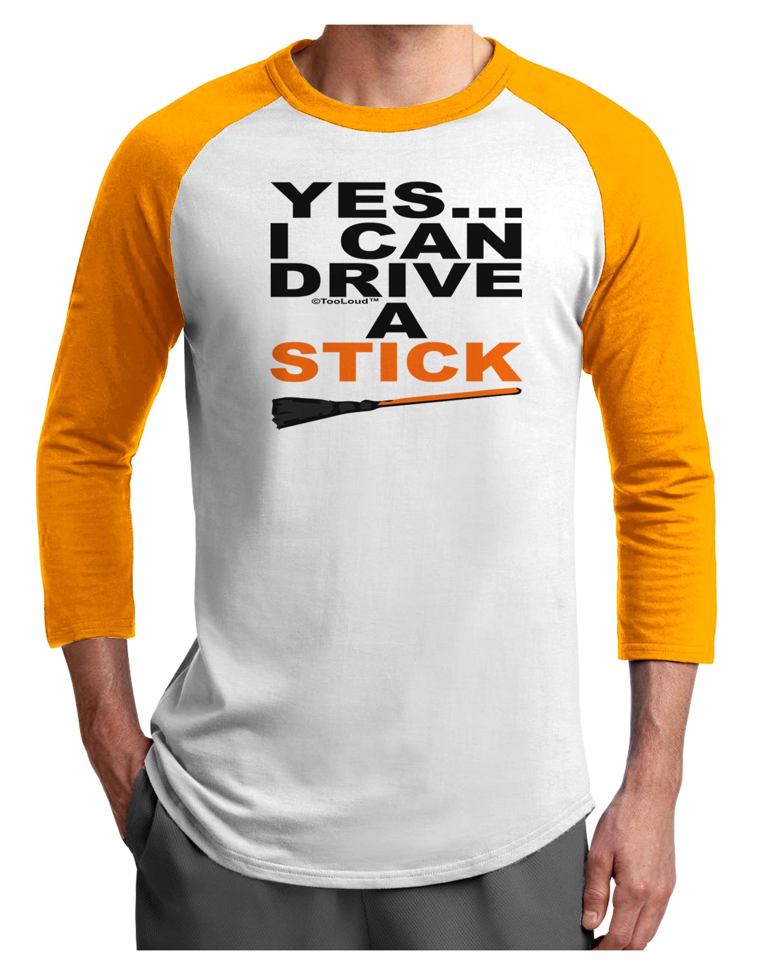 Drive Stick Orange Adult Raglan Shirt-Raglan Shirt-TooLoud-White-Gold-X-Small-Davson Sales