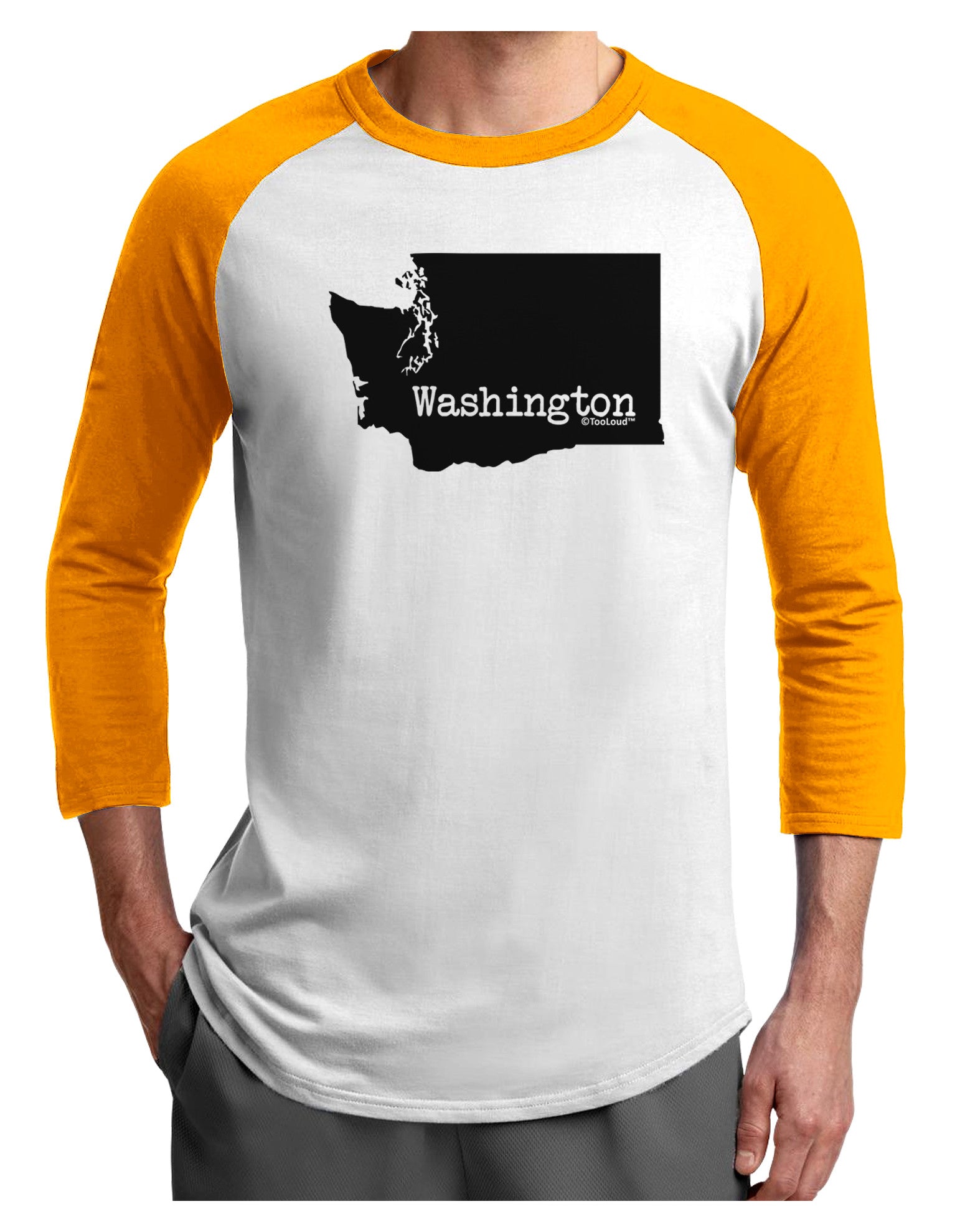 Washington - United States Shape Adult Raglan Shirt-Raglan Shirt-TooLoud-White-Gold-X-Small-Davson Sales