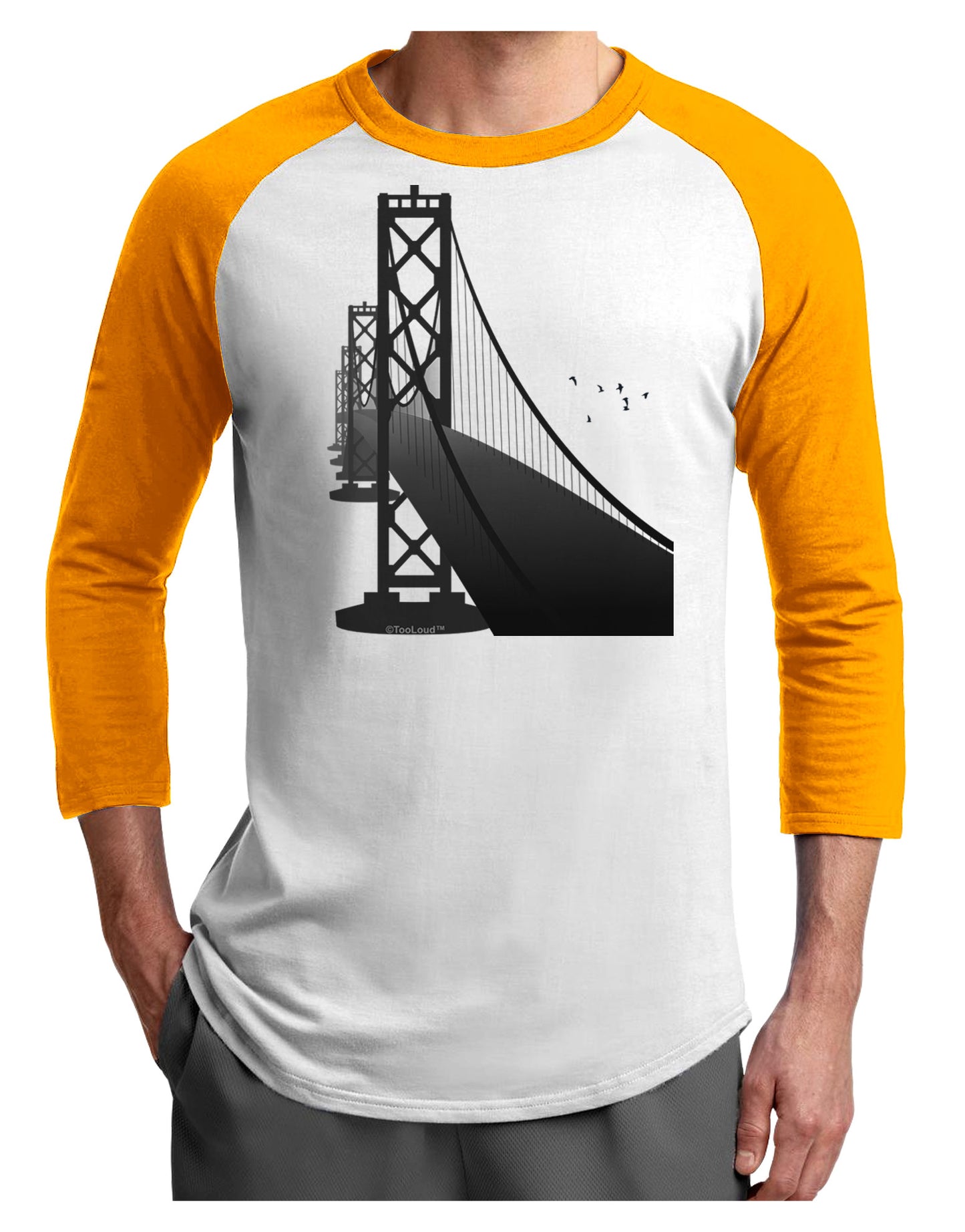 San Francisco Bay Bridge Adult Raglan Shirt-Raglan Shirt-TooLoud-White-Gold-X-Small-Davson Sales
