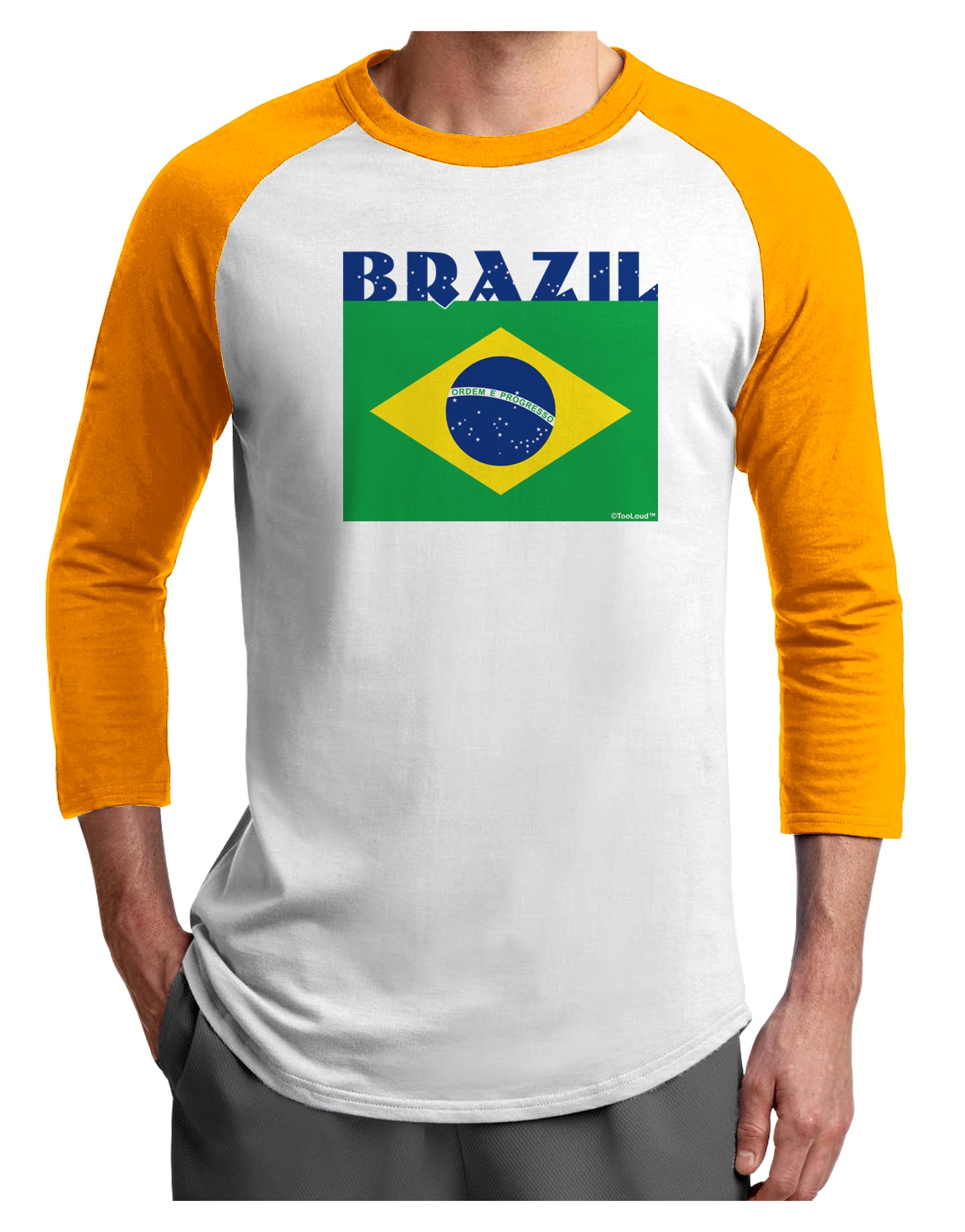 Brazil Flag Adult Raglan Shirt-Raglan Shirt-TooLoud-White-Gold-X-Small-Davson Sales