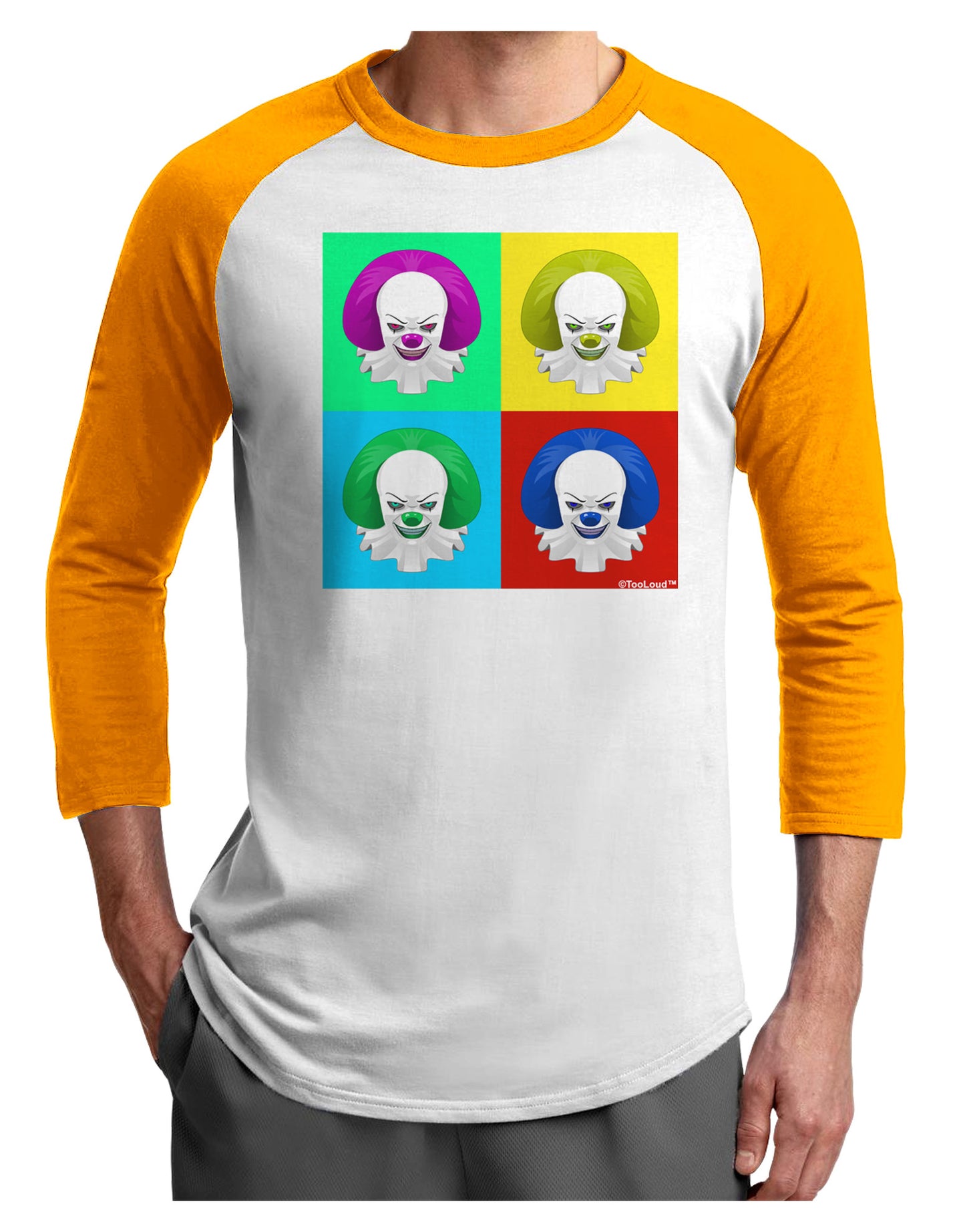 Clown Face Pop Art 2 Adult Raglan Shirt-TooLoud-White-Gold-X-Small-Davson Sales