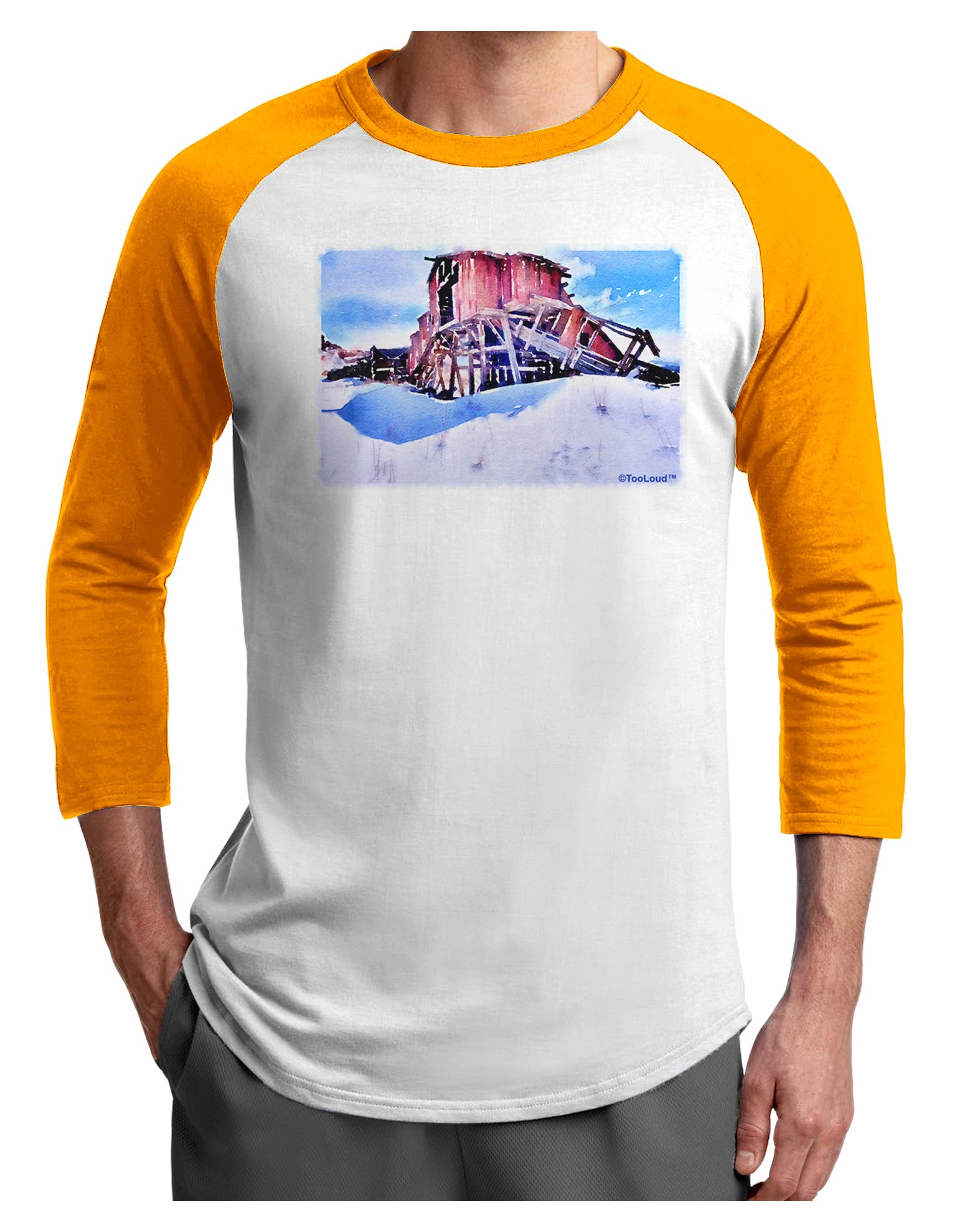 TooLoud Victor Mines Colorado Watercolor Adult Raglan Shirt-TooLoud-White-Gold-X-Small-Davson Sales