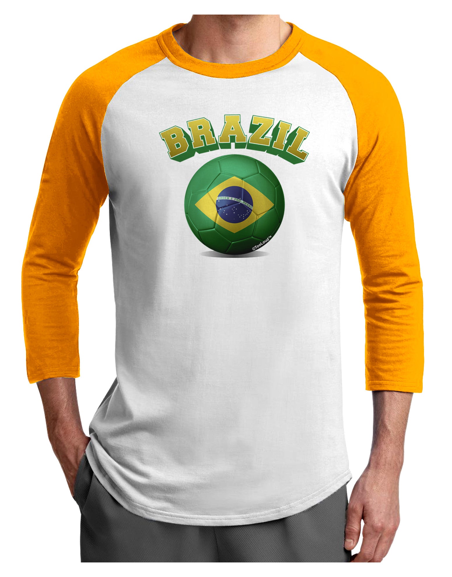 Soccer Ball Flag - Brazil Adult Raglan Shirt-Raglan Shirt-TooLoud-White-Gold-X-Small-Davson Sales