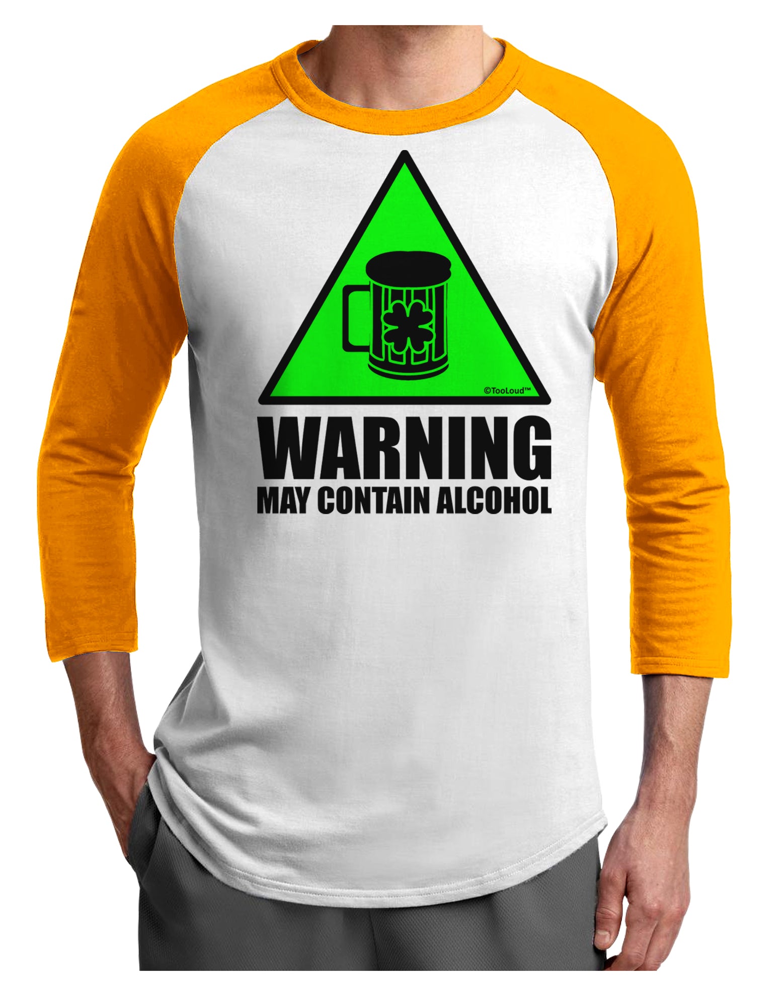 Warning May Contain Alcohol Adult Raglan Shirt by TooLoud-TooLoud-White-Gold-X-Small-Davson Sales