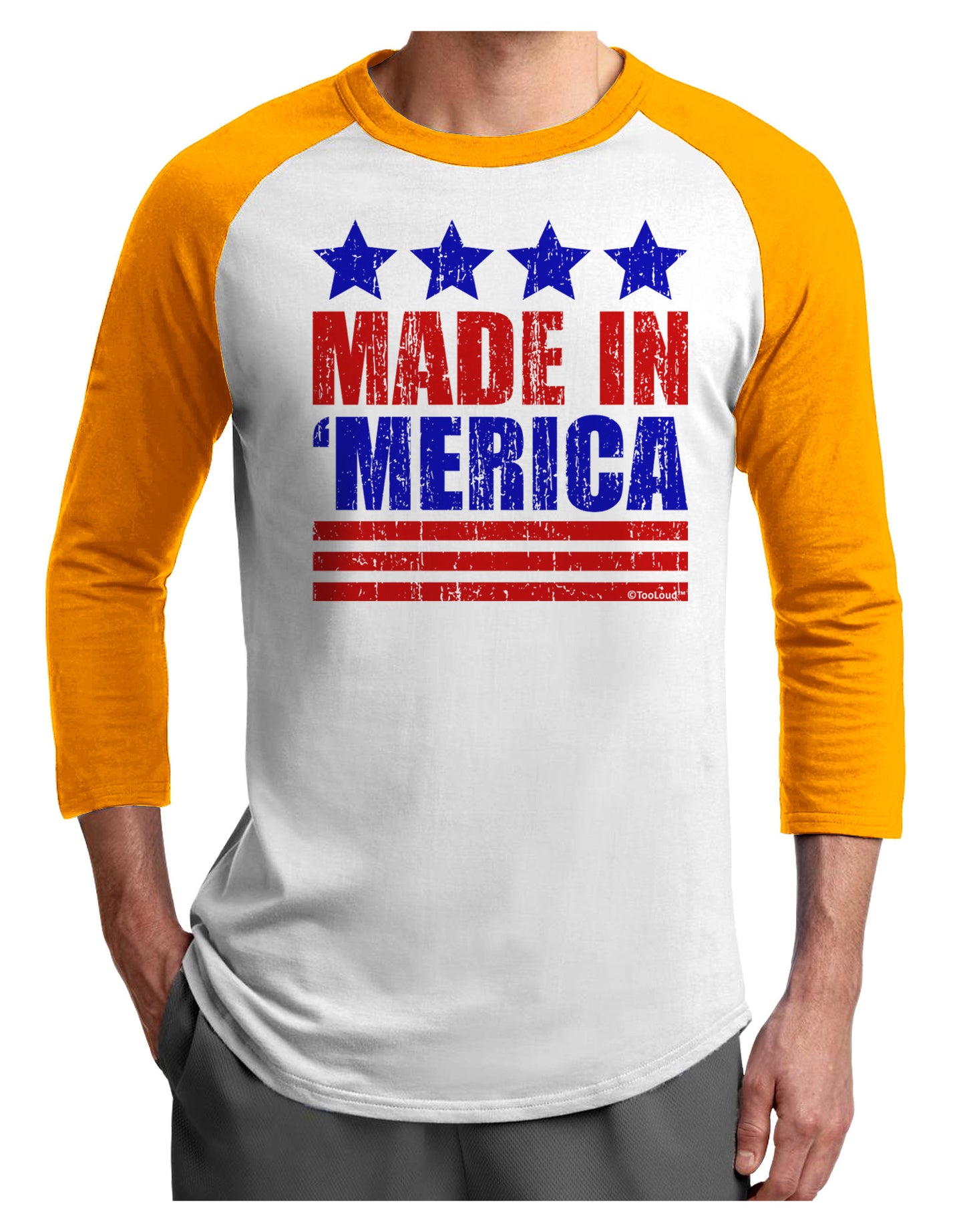 Made in Merica - Stars and Stripes Color Design Adult Raglan Shirt-TooLoud-White-Gold-X-Small-Davson Sales