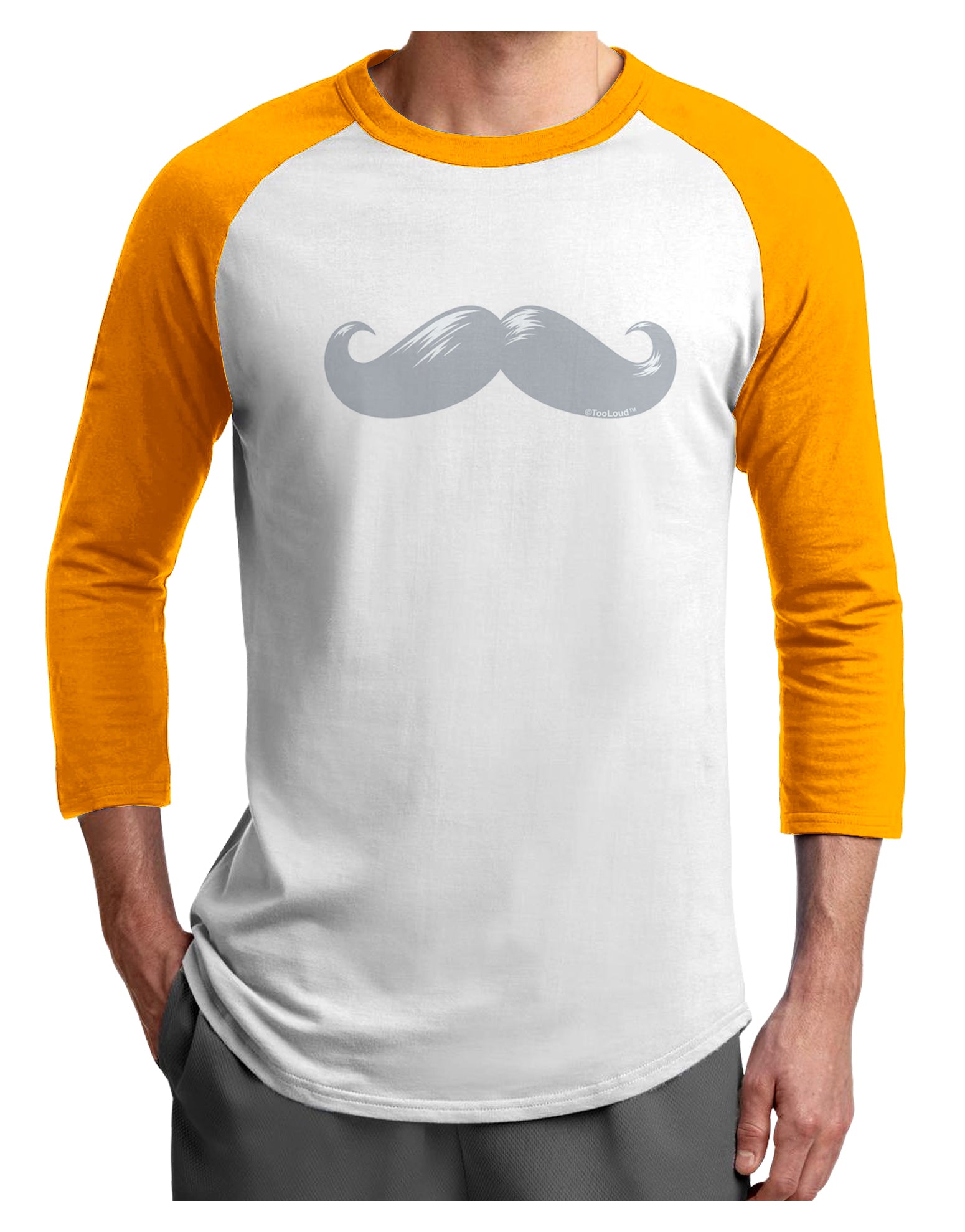 Big Silver White Mustache Adult Raglan Shirt-Raglan Shirt-TooLoud-White-Gold-X-Small-Davson Sales