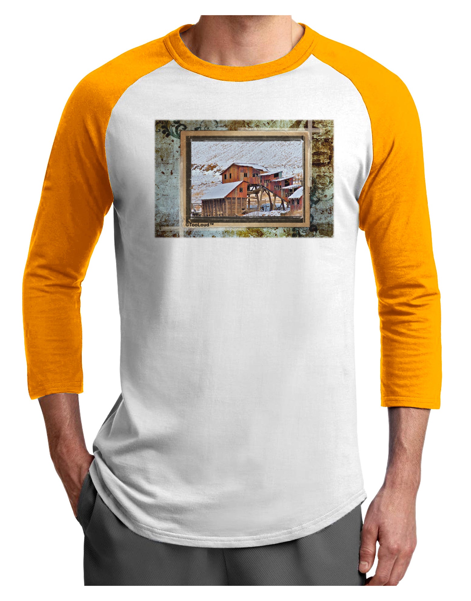 Mine Scene Colorado Adult Raglan Shirt-TooLoud-White-Gold-X-Small-Davson Sales