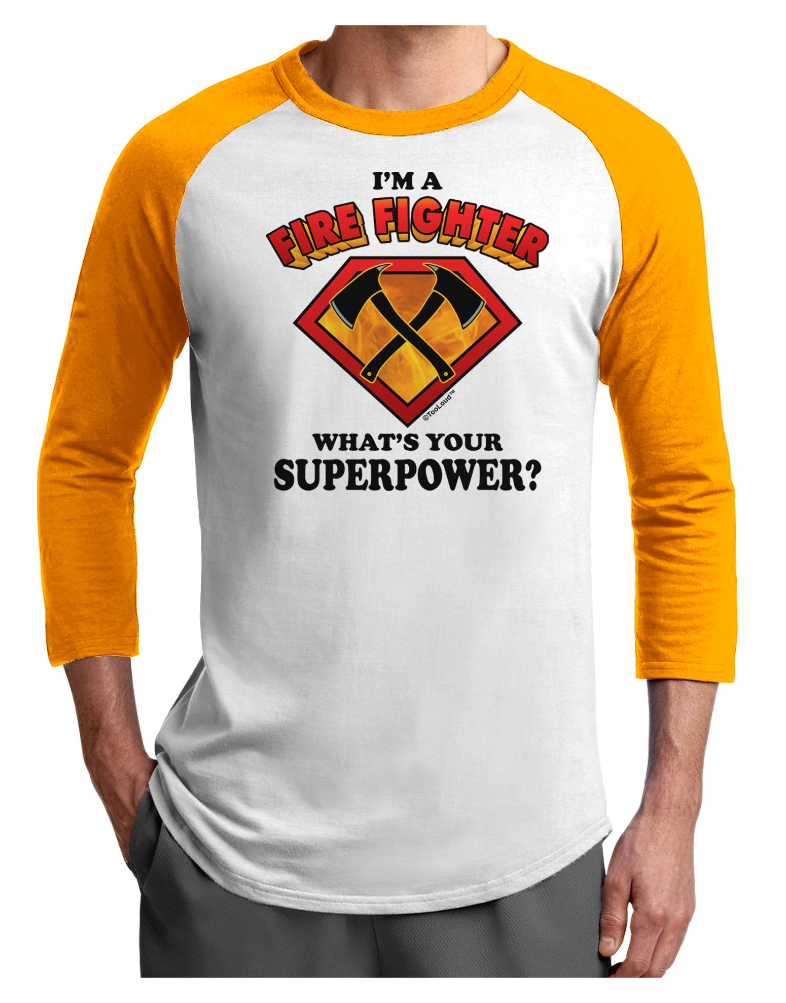 Fire Fighter - Superpower Adult Raglan Shirt-TooLoud-White-Gold-X-Small-Davson Sales
