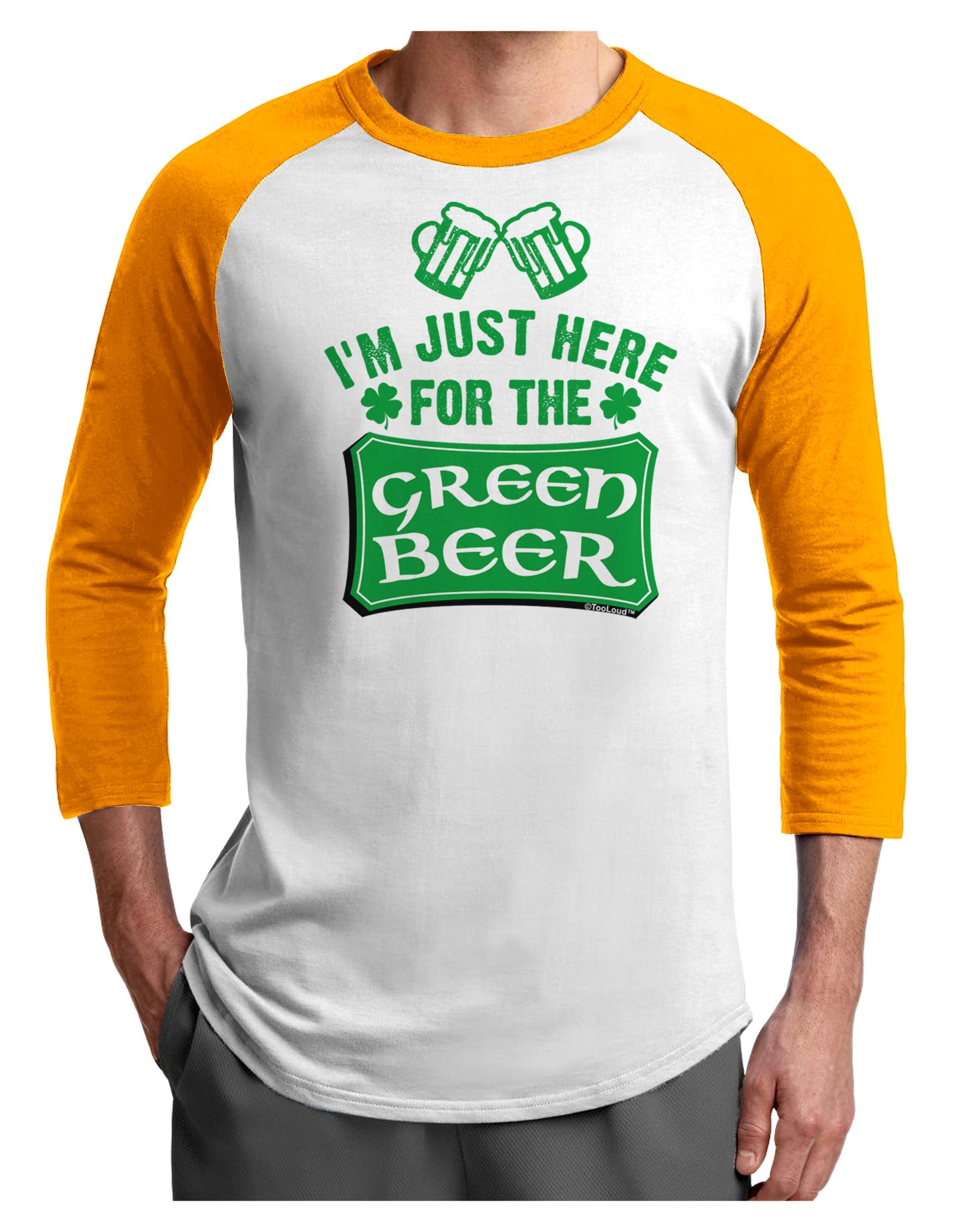 Just Here For The Green Beer Adult Raglan Shirt-Raglan Shirt-TooLoud-White-Gold-X-Small-Davson Sales