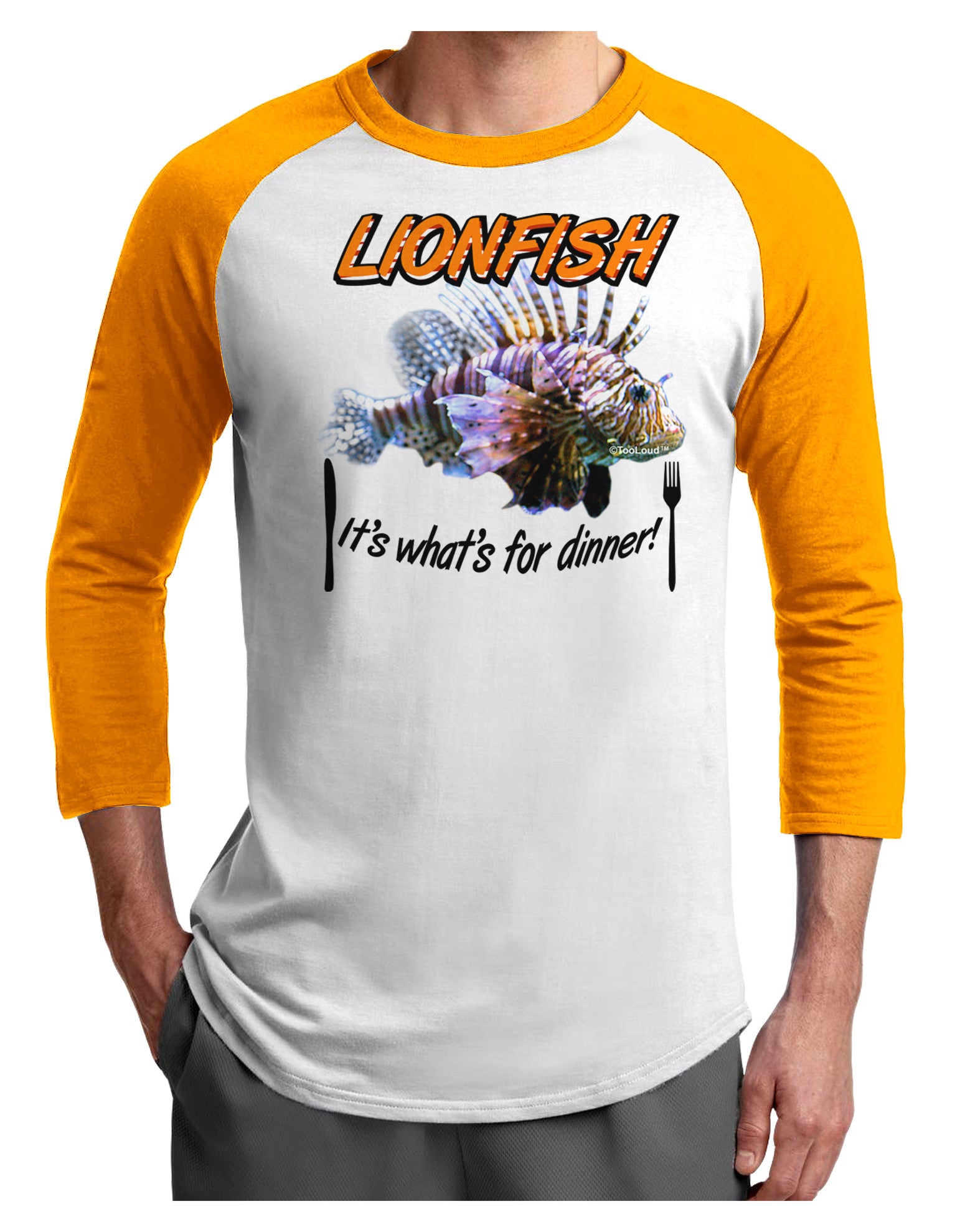 Lionfish - It's What's For Dinner Adult Raglan Shirt-Raglan Shirt-TooLoud-White-Gold-X-Small-Davson Sales