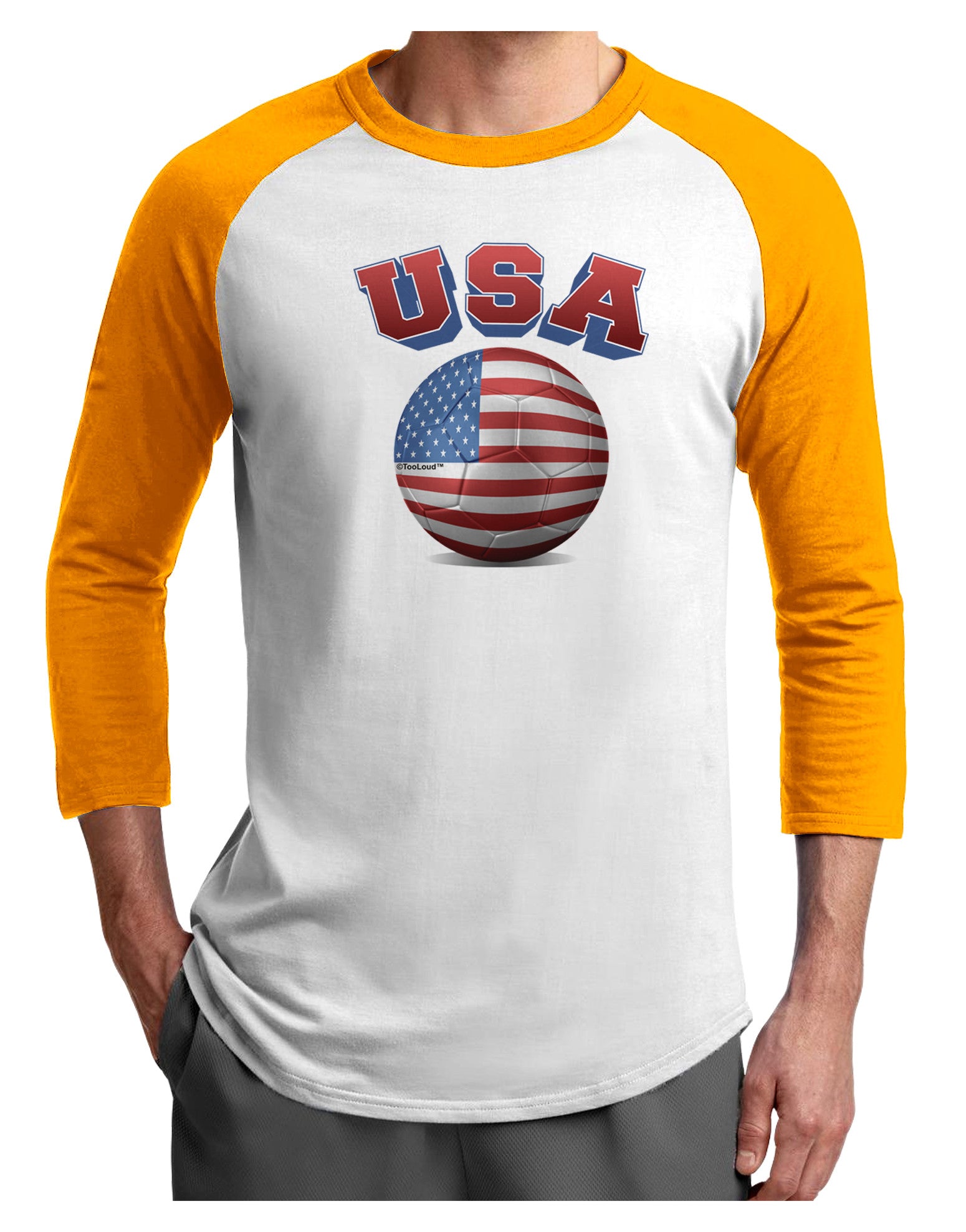 Soccer Ball Flag - USA Adult Raglan Shirt-Raglan Shirt-TooLoud-White-Gold-X-Small-Davson Sales