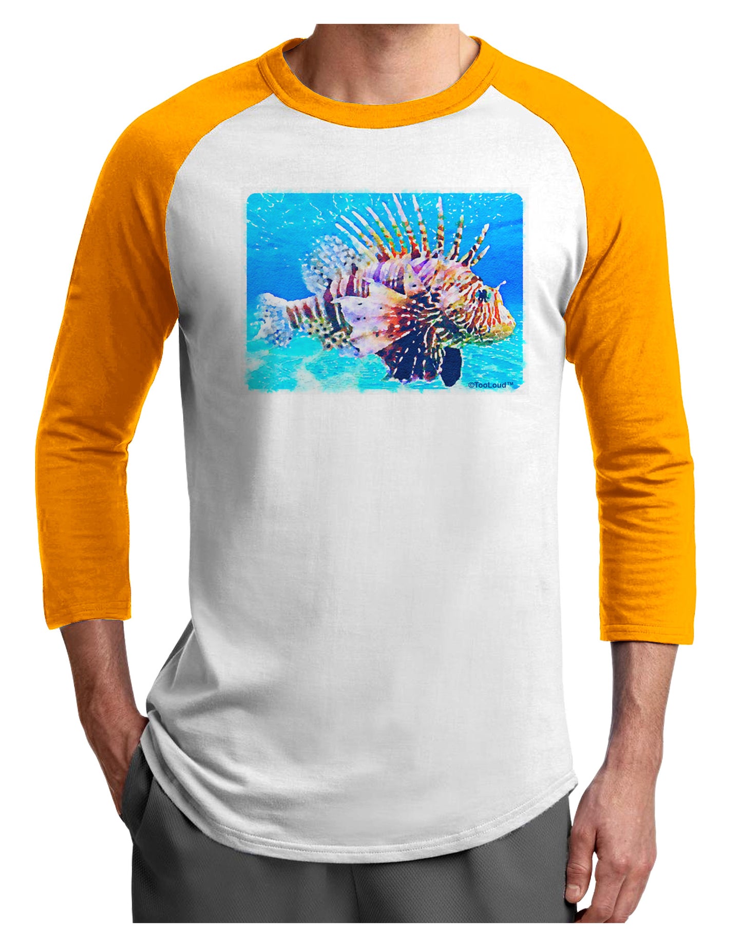 Lionfish in Watercolor Adult Raglan Shirt by-Raglan Shirt-TooLoud-White-Gold-X-Small-Davson Sales