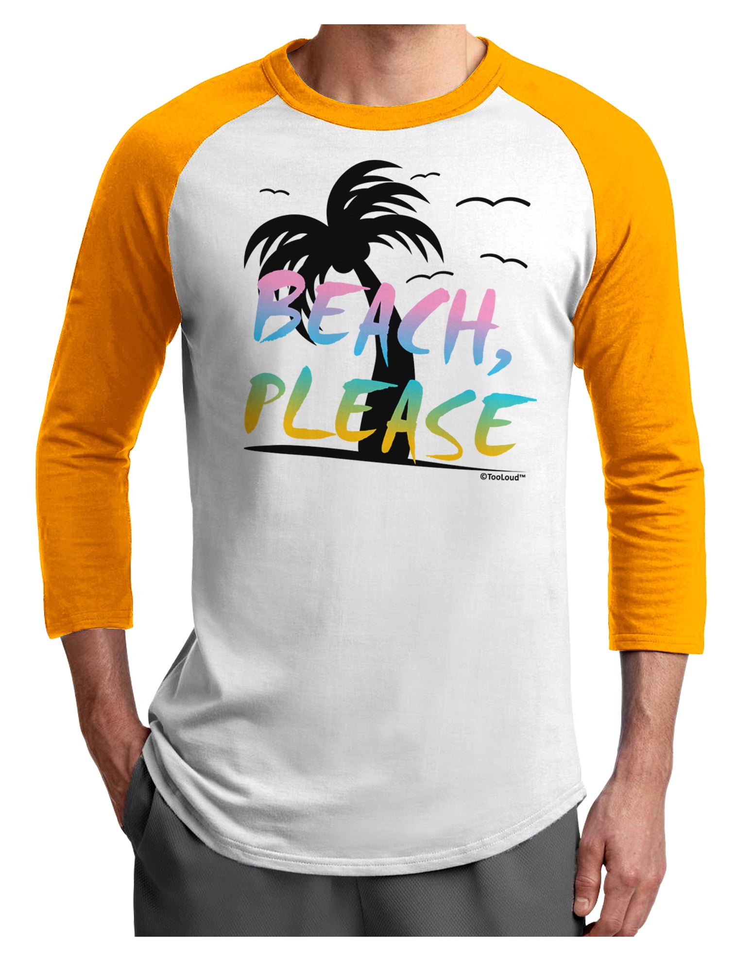 Beach Please - Summer Colors with Palm Trees Adult Raglan Shirt-TooLoud-White-Gold-X-Small-Davson Sales