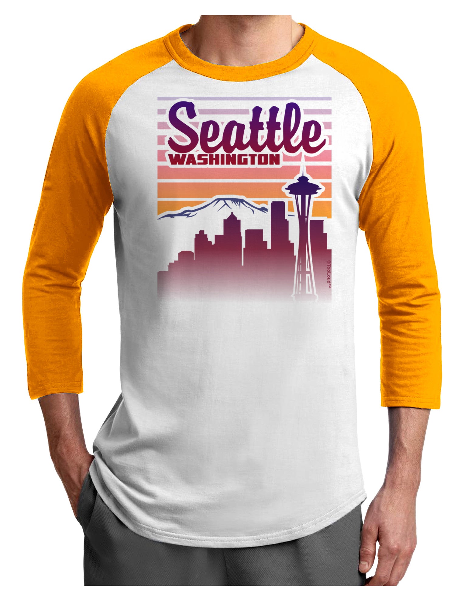 Seattle Washington Sunset Adult Raglan Shirt-Raglan Shirt-TooLoud-White-Gold-X-Small-Davson Sales