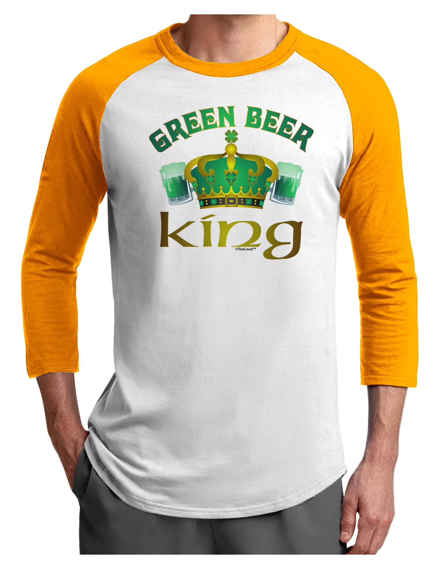 Green Beer King Adult Raglan Shirt-Raglan Shirt-TooLoud-White-Gold-X-Small-Davson Sales