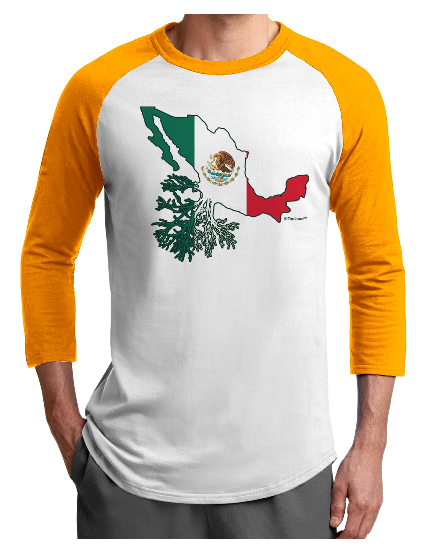 Mexican Roots - Mexico Outline Mexican Flag Adult Raglan Shirt by TooLoud-TooLoud-White-Gold-X-Small-Davson Sales