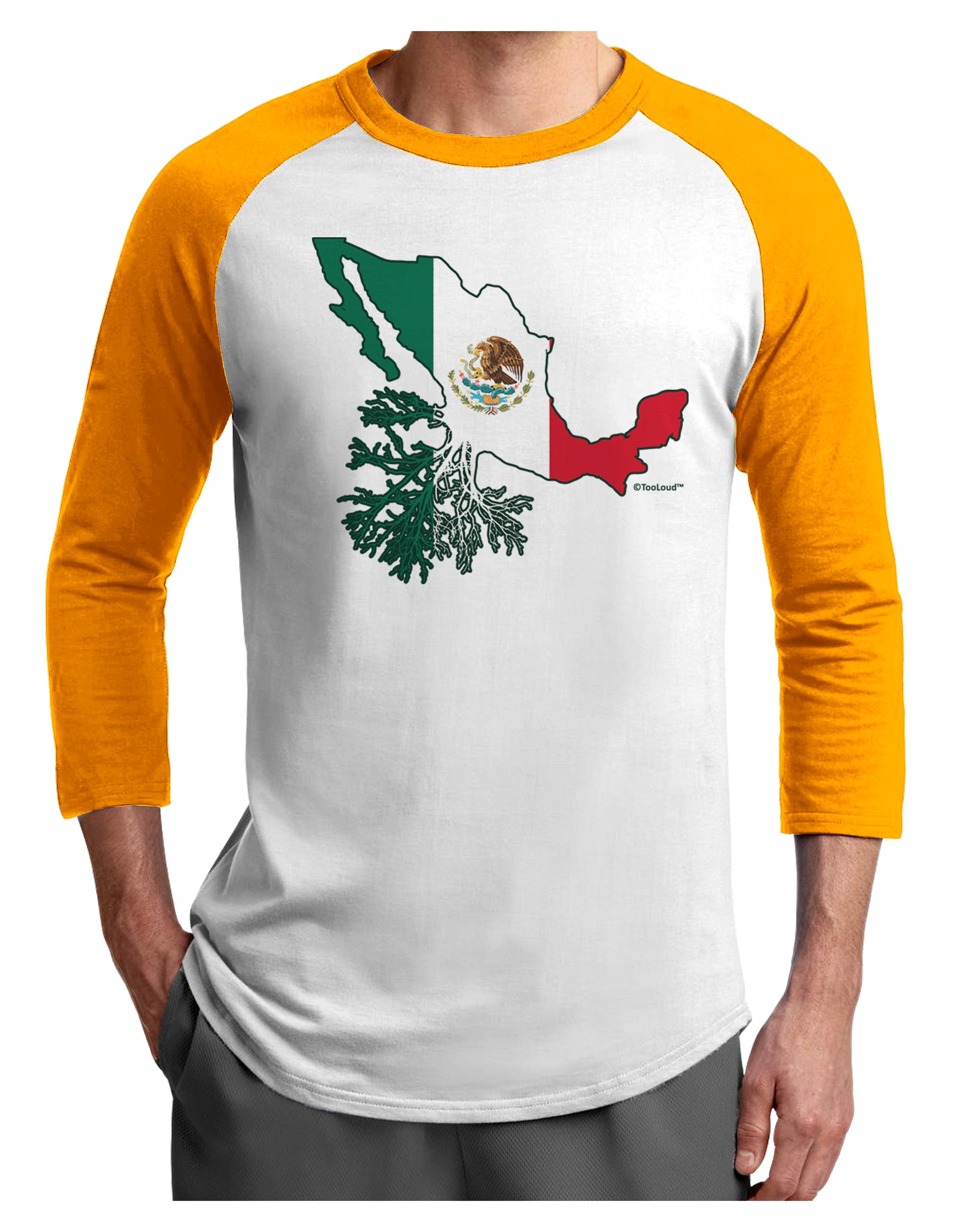 Mexican Roots - Mexico Outline Mexican Flag Adult Raglan Shirt by TooLoud-TooLoud-White-Gold-X-Small-Davson Sales