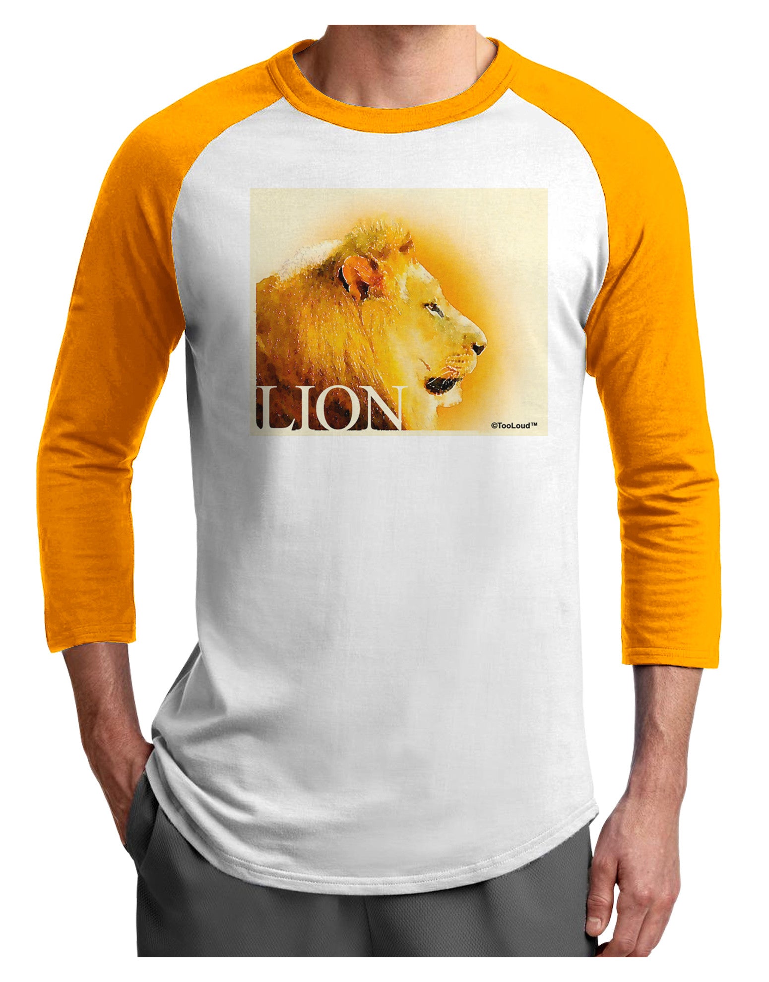 Lion Watercolor 3 Text Adult Raglan Shirt-TooLoud-White-Gold-X-Small-Davson Sales