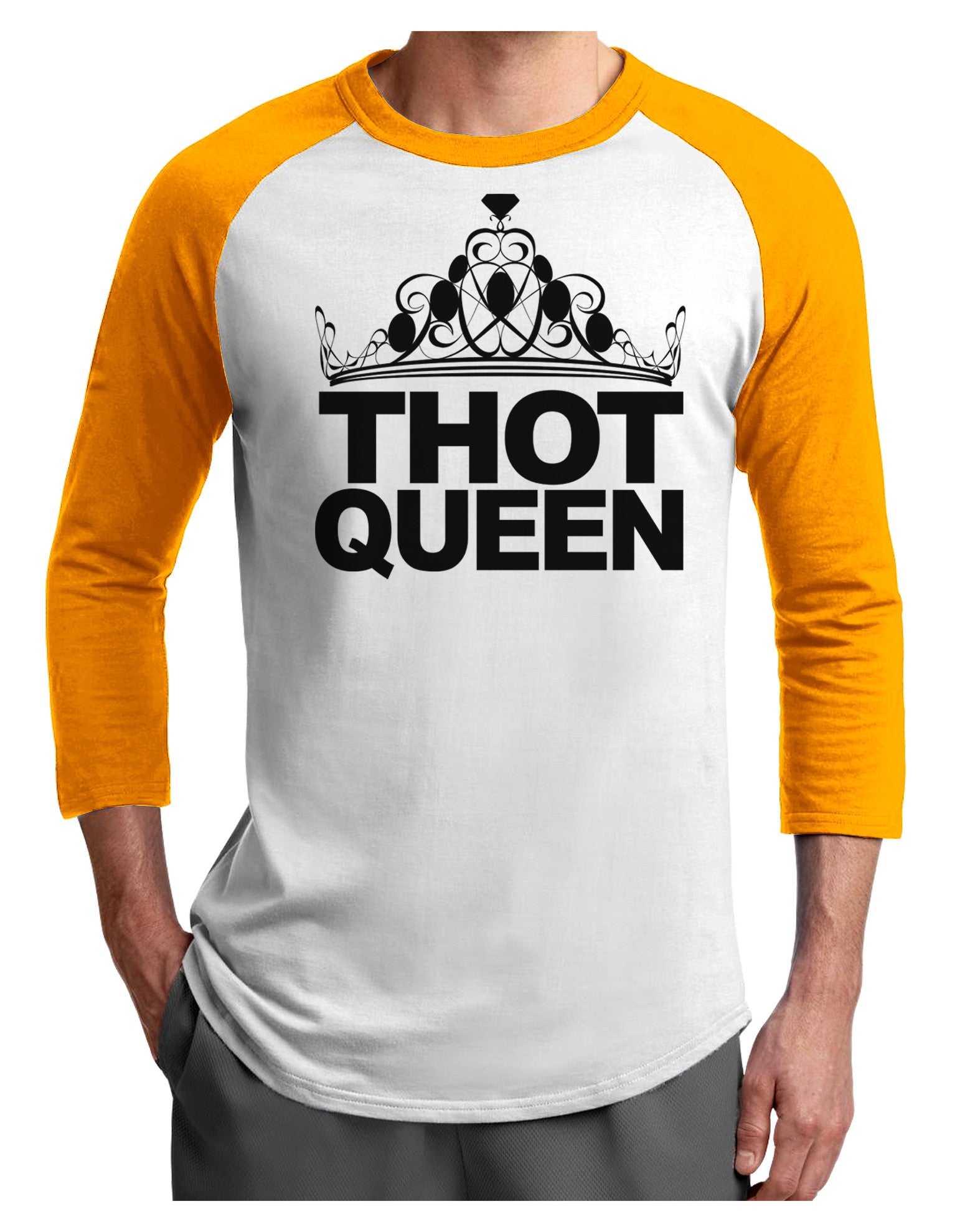 THOT Queen Adult Raglan Shirt-Raglan Shirt-TooLoud-White-Gold-X-Small-Davson Sales