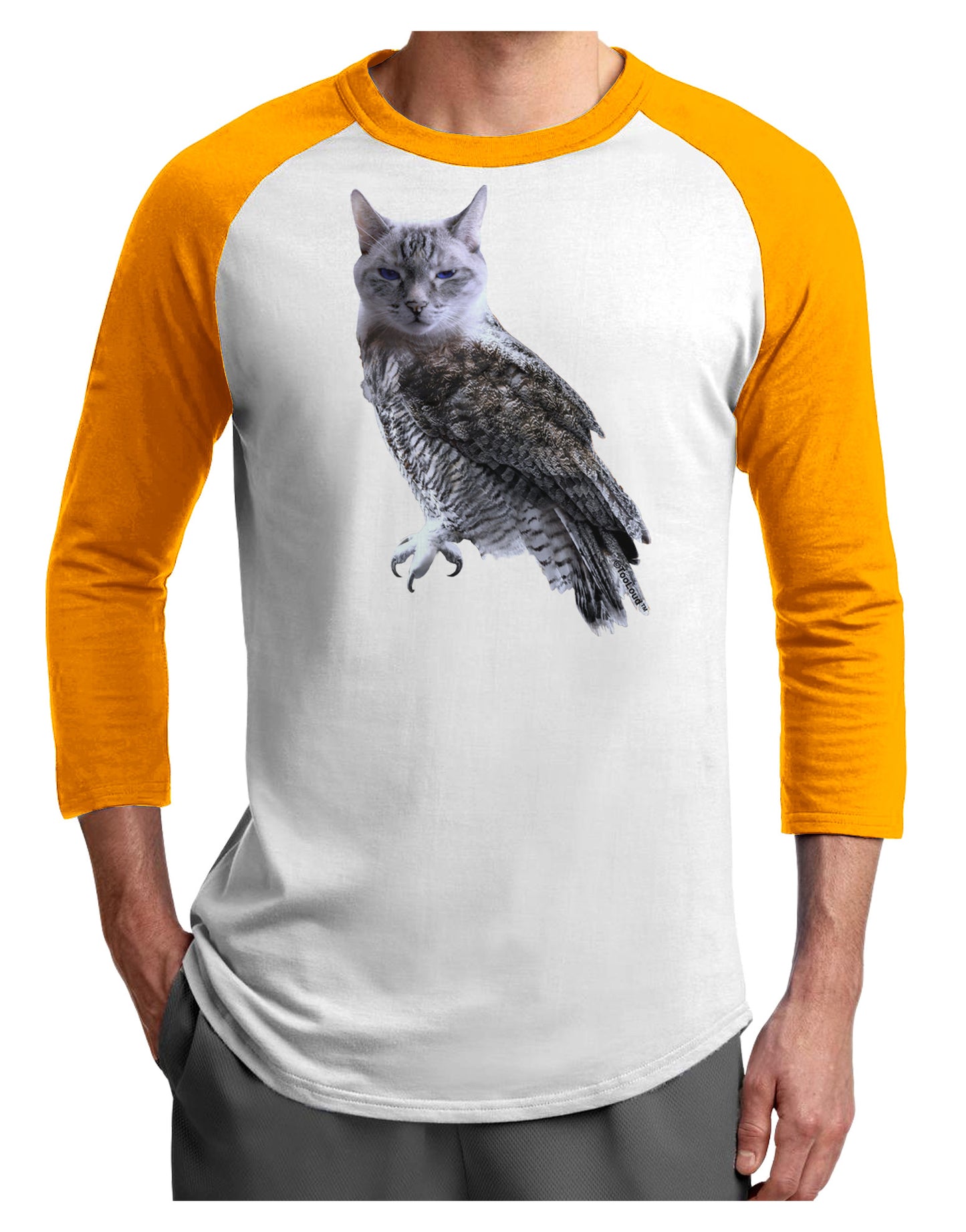 Lucky Cat Owl Adult Raglan Shirt-TooLoud-White-Gold-X-Small-Davson Sales
