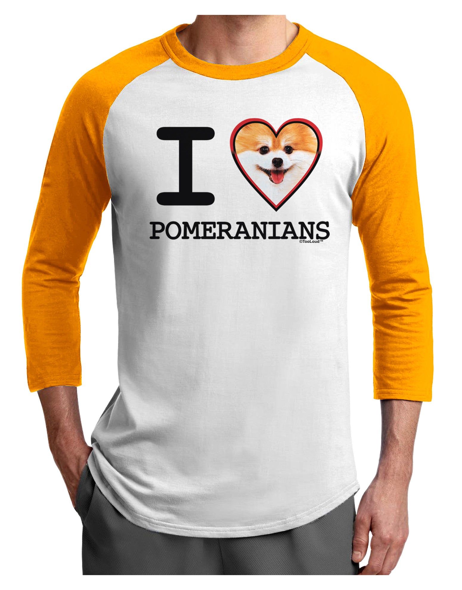 I Love Heart Pomeranians Adult Raglan Shirt-Raglan Shirt-TooLoud-White-Gold-X-Small-Davson Sales