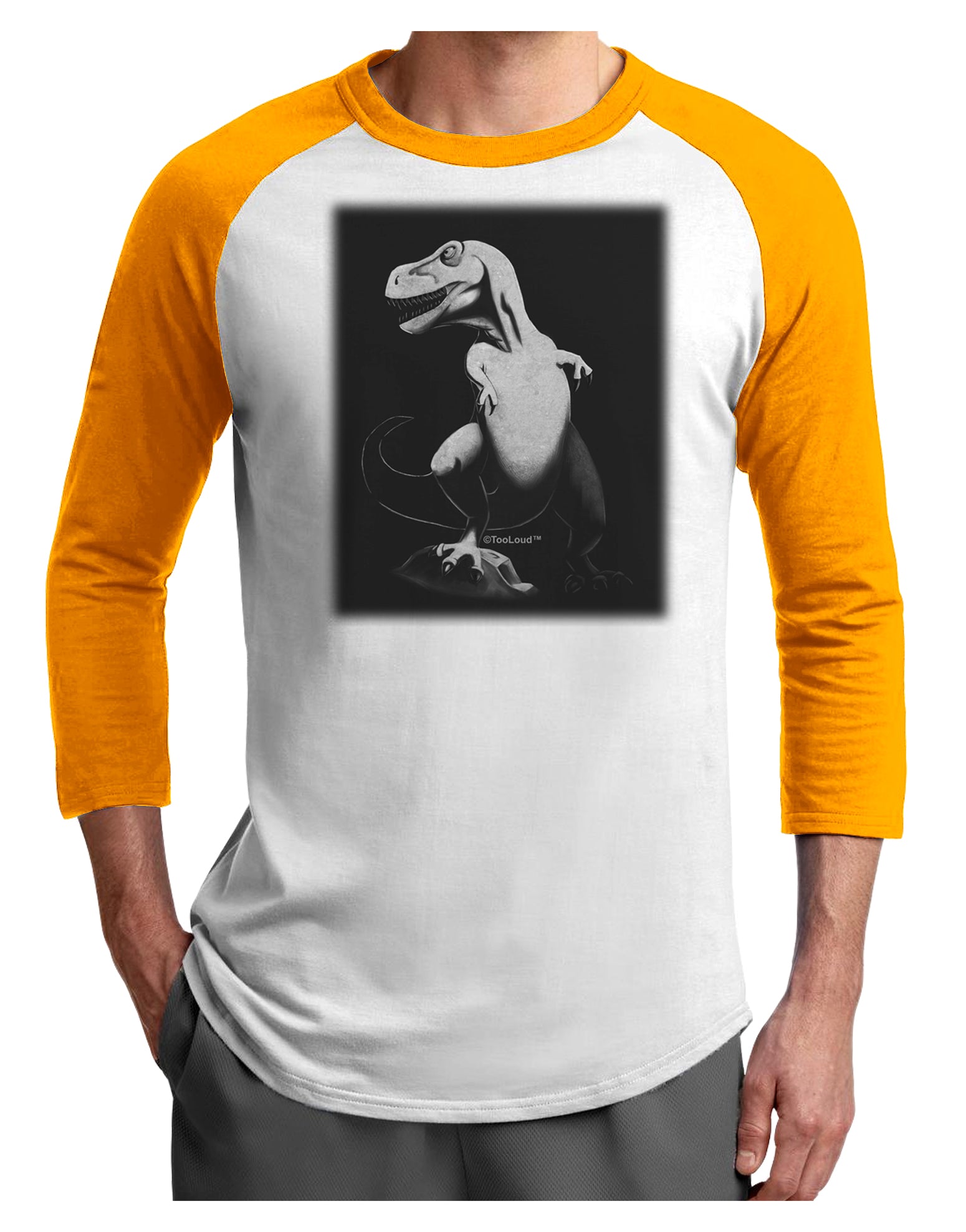 Tyrannosaurus Rex Design - Grayscale Adult Raglan Shirt by TooLoud-TooLoud-White-Gold-X-Small-Davson Sales