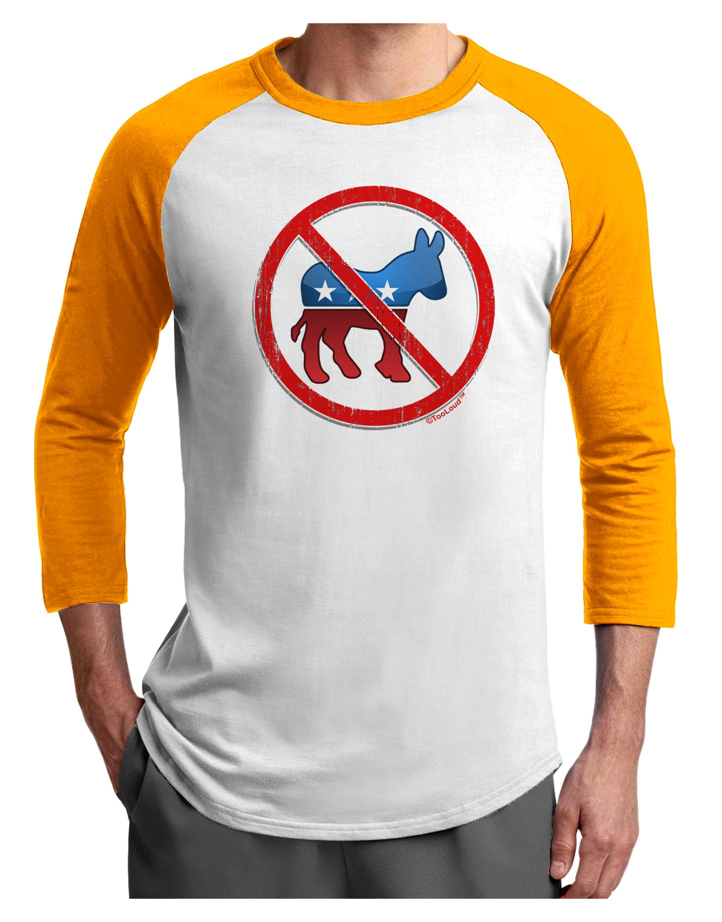 Distressed No Democrats Sign Adult Raglan Shirt-Raglan Shirt-TooLoud-White-Gold-X-Small-Davson Sales