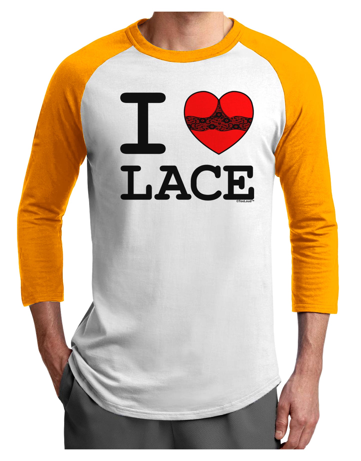 I Love Heart Lace Adult Raglan Shirt-Raglan Shirt-TooLoud-White-Gold-X-Small-Davson Sales