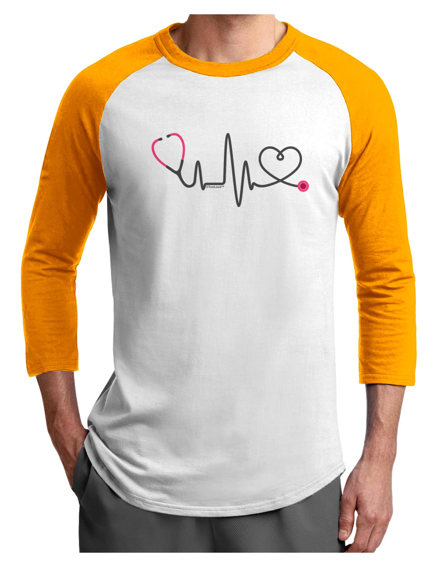 Stethoscope Heartbeat Adult Raglan Shirt-TooLoud-White-Gold-X-Small-Davson Sales