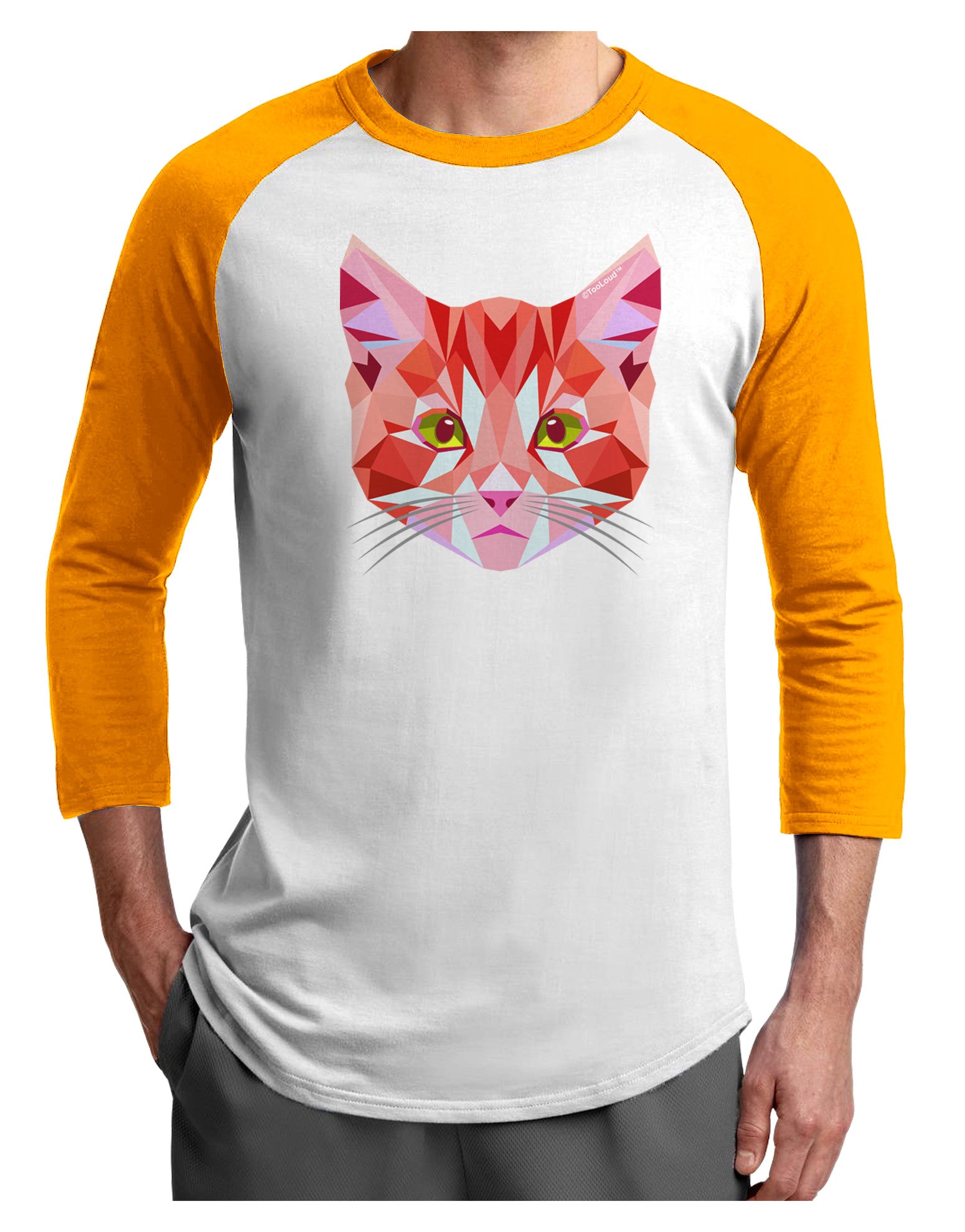 Geometric Kitty Red Adult Raglan Shirt-Raglan Shirt-TooLoud-White-Gold-X-Small-Davson Sales
