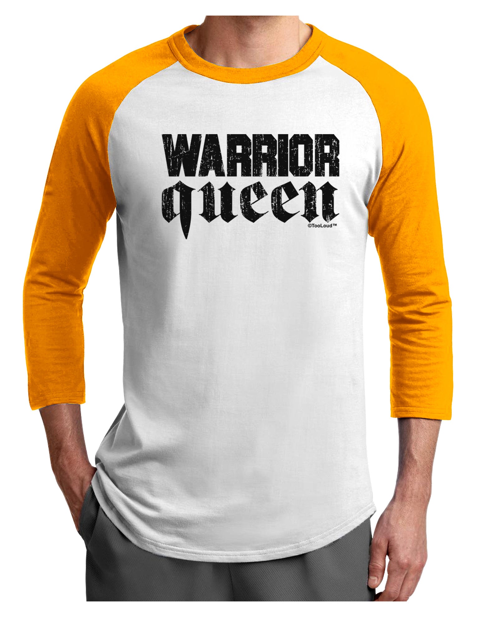 Warrior Queen Script Adult Raglan Shirt-TooLoud-White-Gold-X-Small-Davson Sales