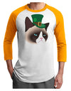 Leprechaun Disgruntled Cat Adult Raglan Shirt-TooLoud-White-Gold-X-Small-Davson Sales