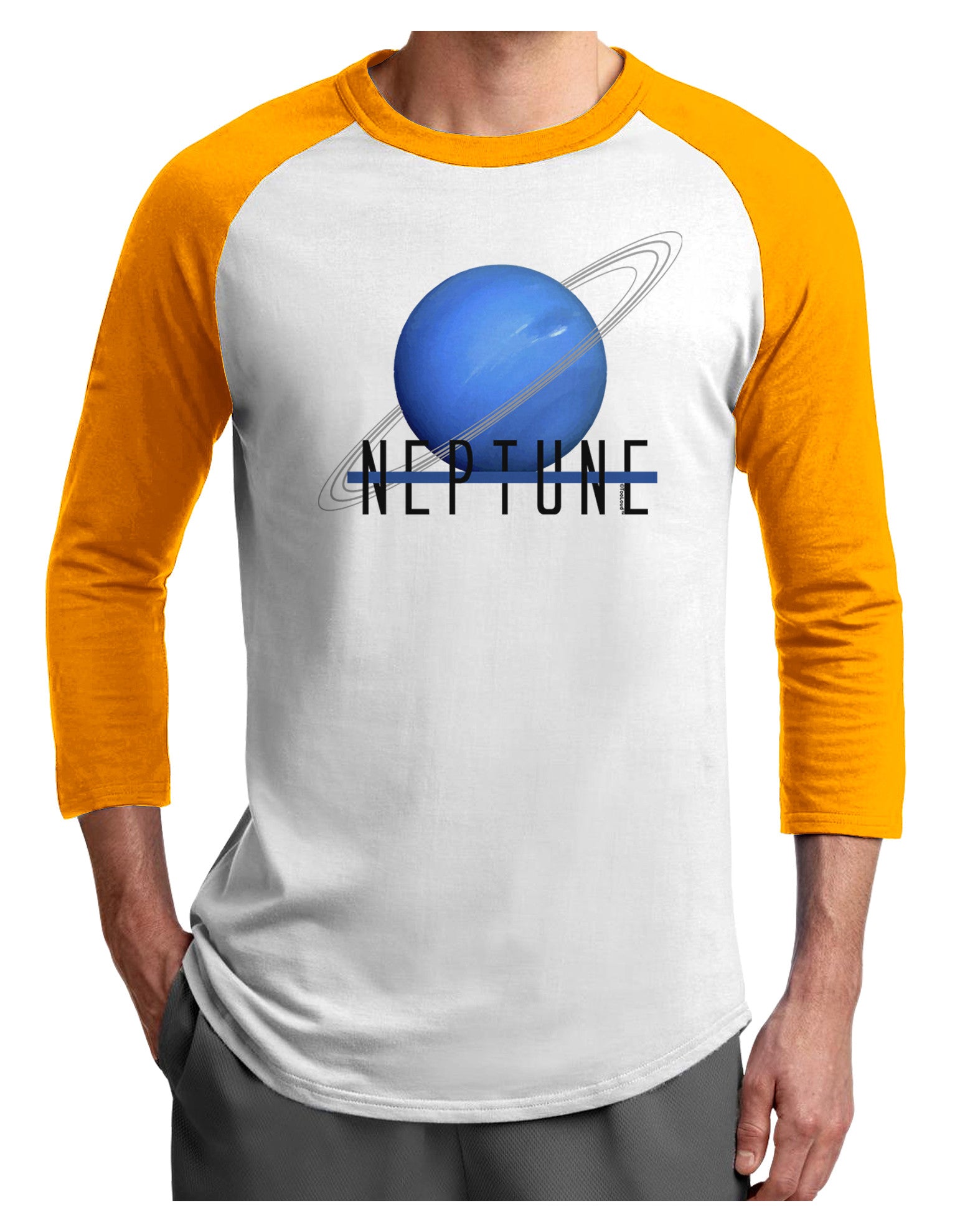 Planet Neptune Text Adult Raglan Shirt-Raglan Shirt-TooLoud-White-Gold-X-Small-Davson Sales