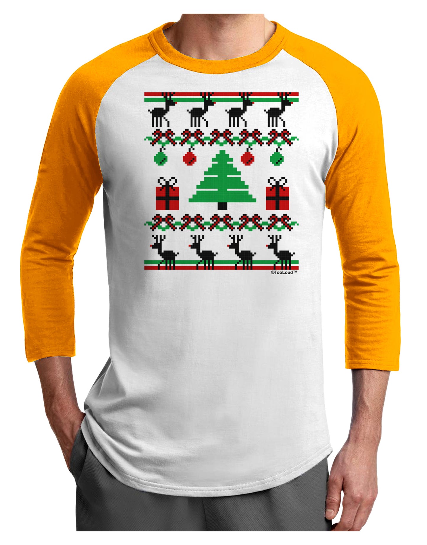 Tree with Gifts Ugly Christmas Sweater Adult Raglan Shirt-Raglan Shirt-TooLoud-White-Gold-X-Small-Davson Sales