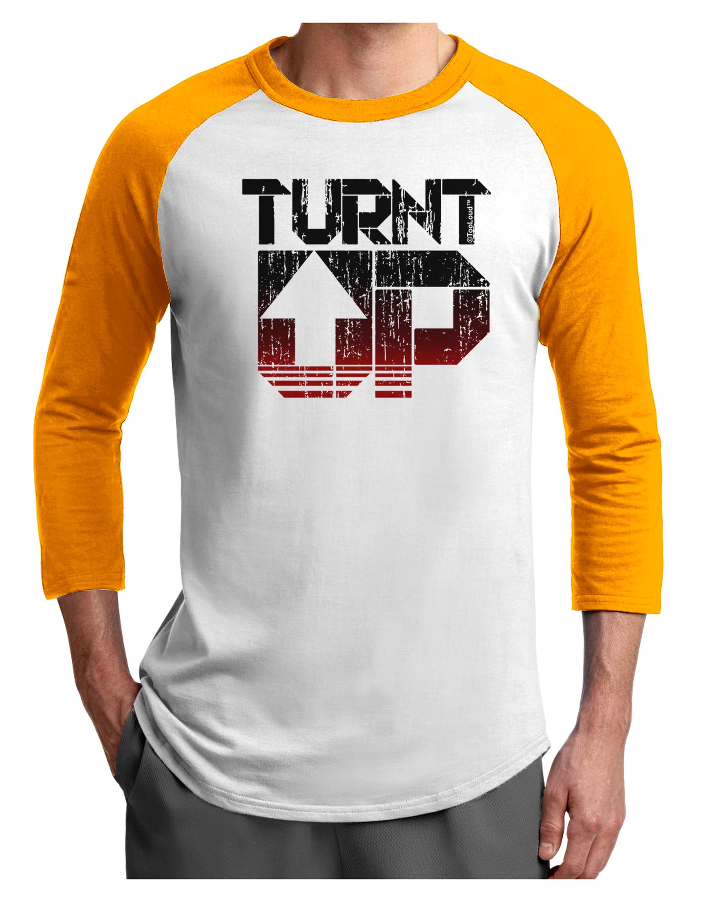 TooLoud Turnt Up Distressed Adult Raglan Shirt-Raglan Shirt-TooLoud-White-Gold-X-Small-Davson Sales