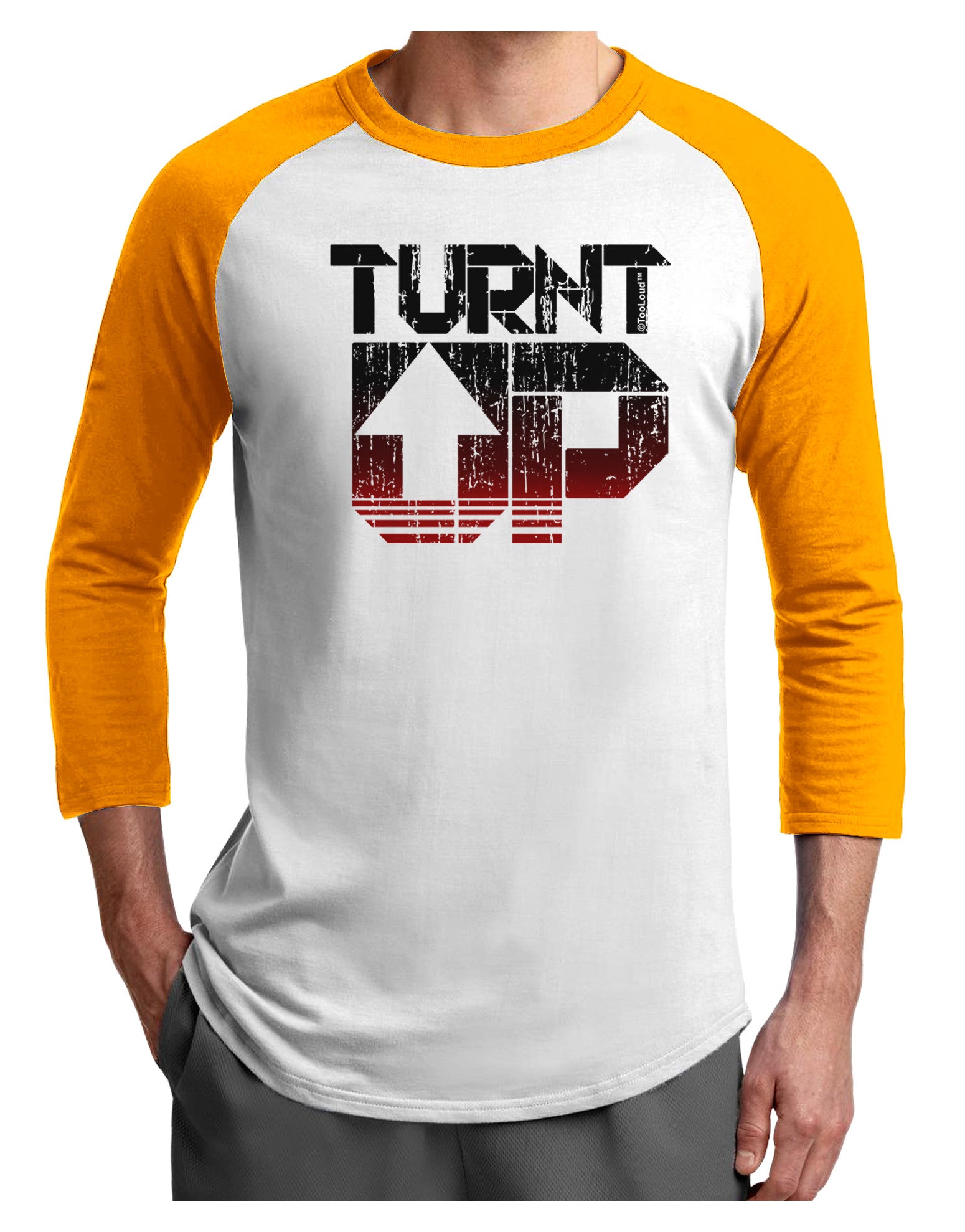TooLoud Turnt Up Distressed Adult Raglan Shirt-Raglan Shirt-TooLoud-White-Gold-X-Small-Davson Sales