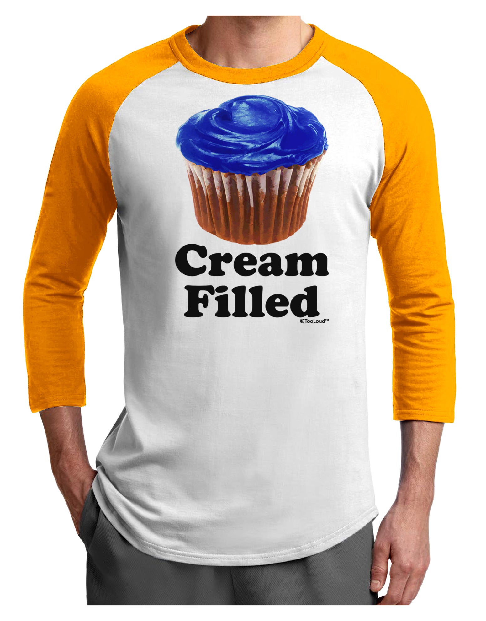 Cream Filled Blue Cupcake Design Adult Raglan Shirt by TooLoud-Raglan Shirt-TooLoud-White-Gold-X-Small-Davson Sales
