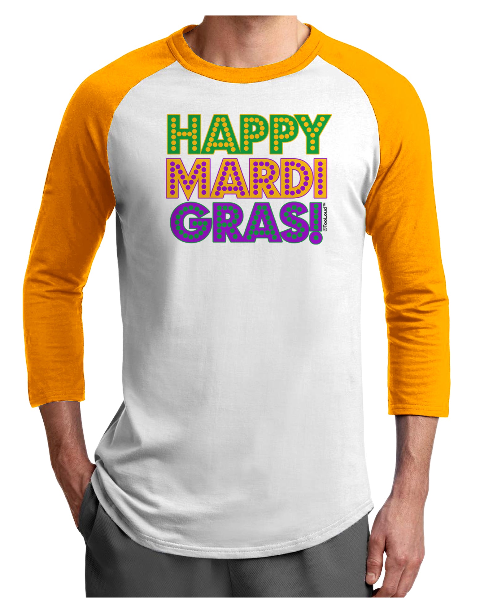 Happy Mardi Gras Text Adult Raglan Shirt by TooLoud-TooLoud-White-Gold-X-Small-Davson Sales