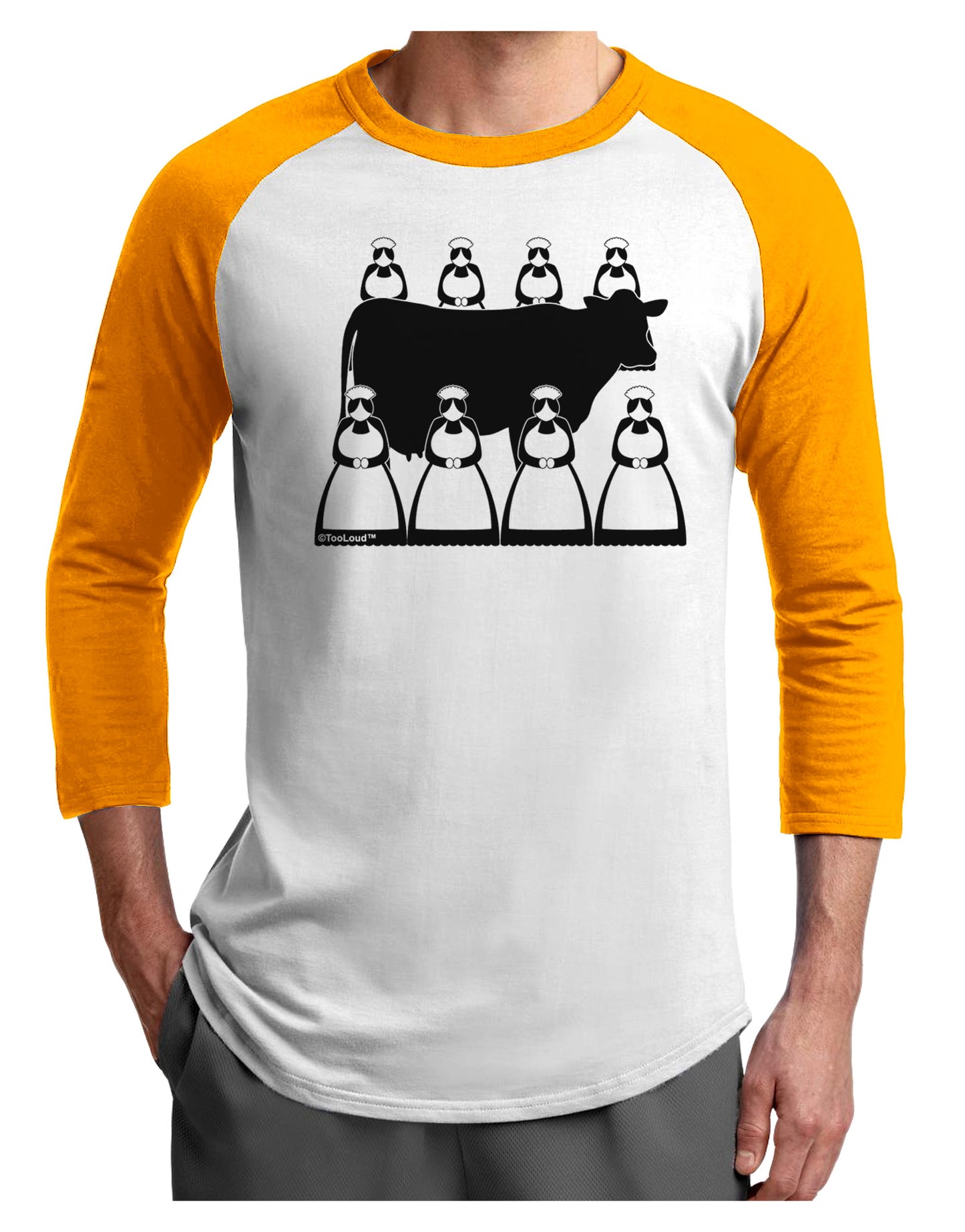 Eight Maids A Milking Adult Raglan Shirt-TooLoud-White-Gold-X-Small-Davson Sales