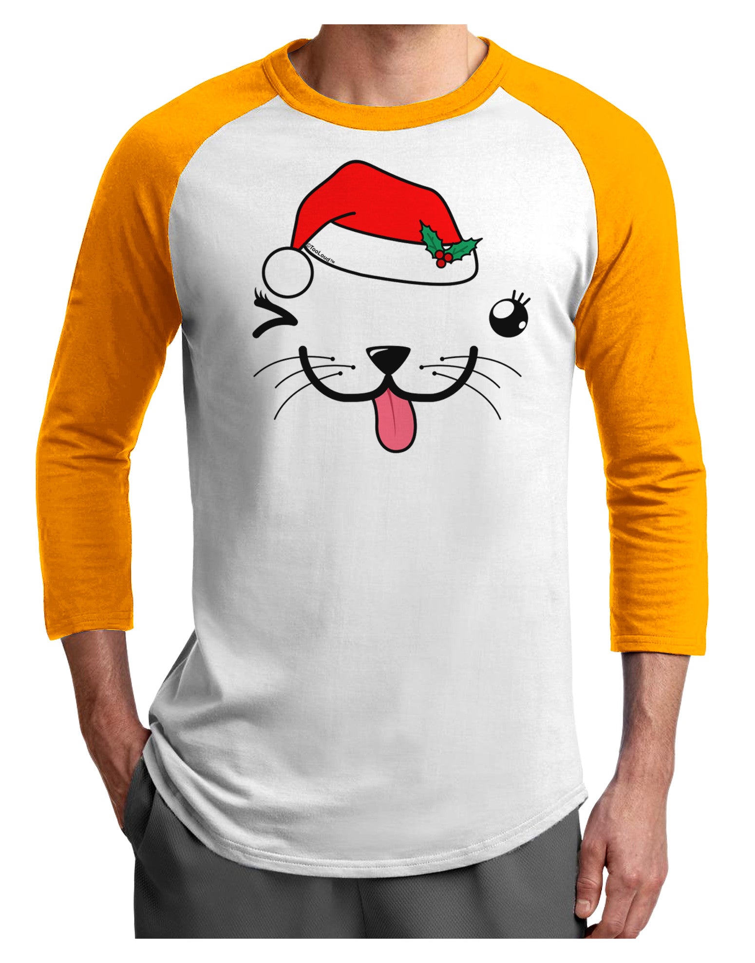 Kyu-T Face Puppina Santa Girl Dog Adult Raglan Shirt-Raglan Shirt-TooLoud-White-Gold-X-Small-Davson Sales