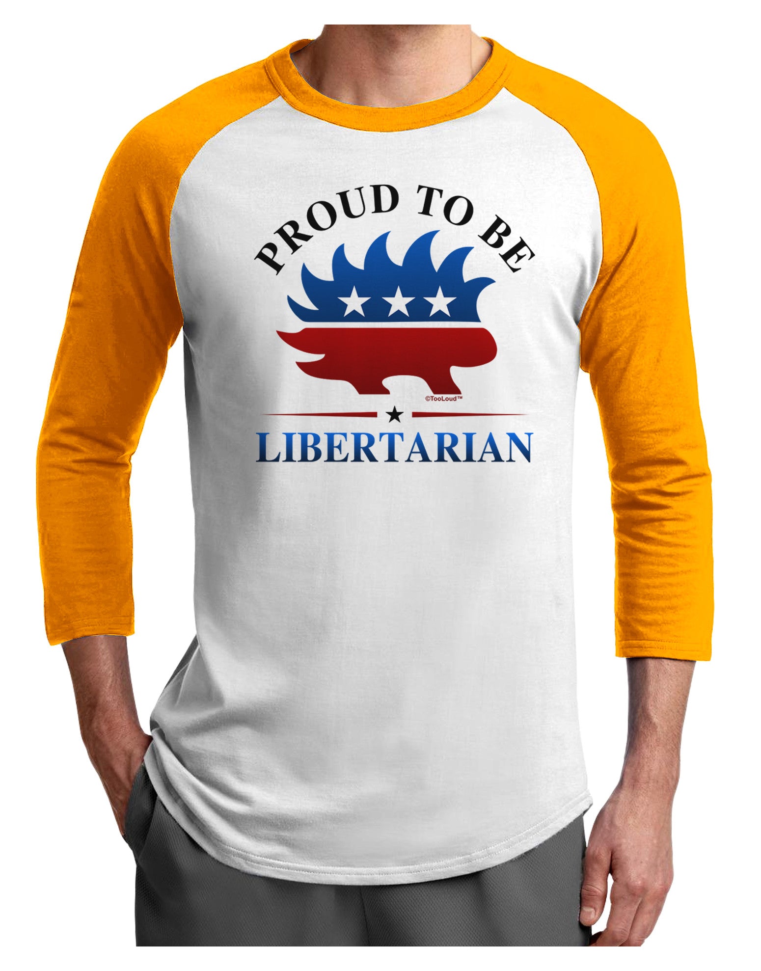 Proud To Be Libertarian Adult Raglan Shirt-Raglan Shirt-TooLoud-White-Gold-X-Small-Davson Sales