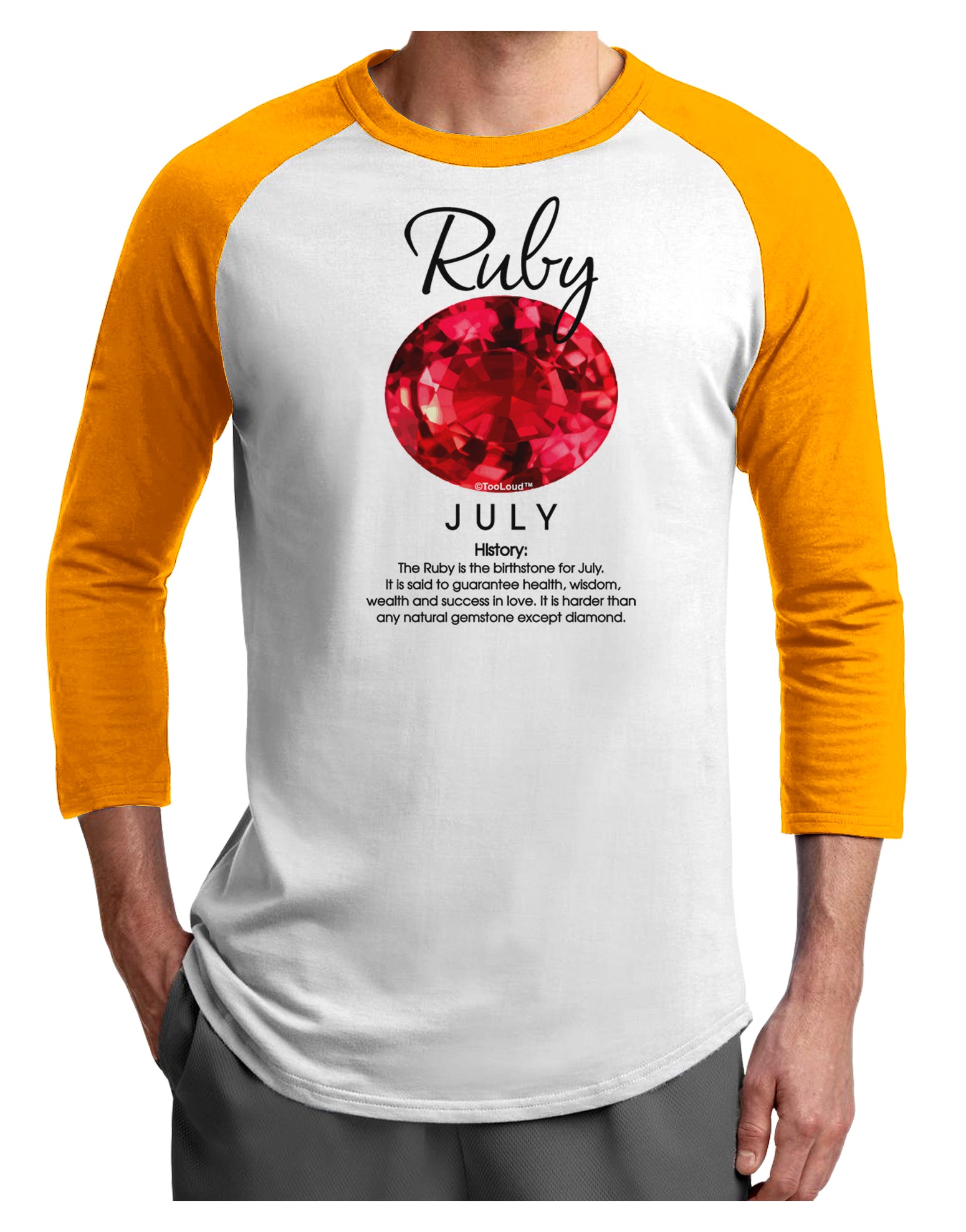 Birthstone Ruby Adult Raglan Shirt-Raglan Shirt-TooLoud-White-Gold-X-Small-Davson Sales