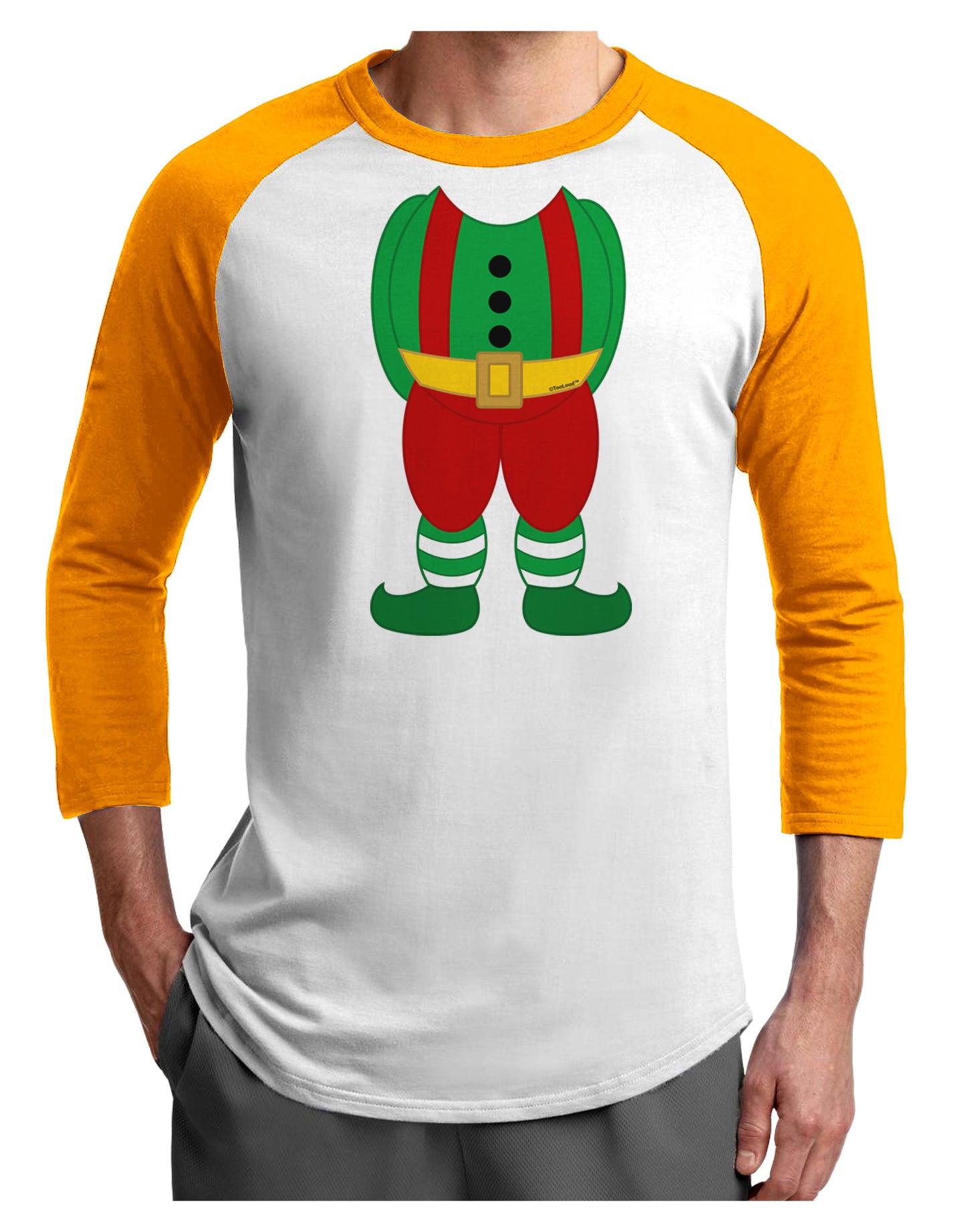 Christmas Elf Boy Character Body Adult Raglan Shirt-TooLoud-White-Gold-X-Small-Davson Sales