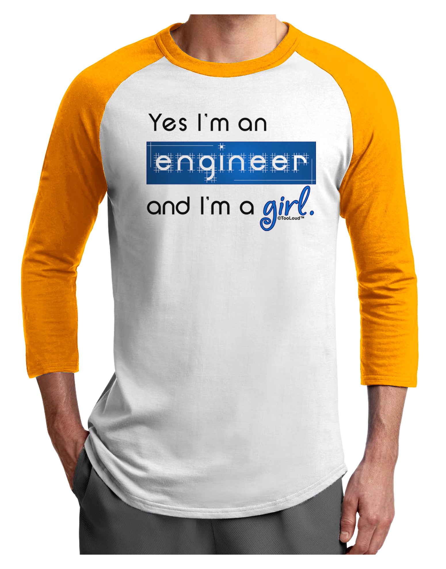 TooLoud Yes I am a Engineer Girl Adult Raglan Shirt-TooLoud-White-Gold-X-Small-Davson Sales