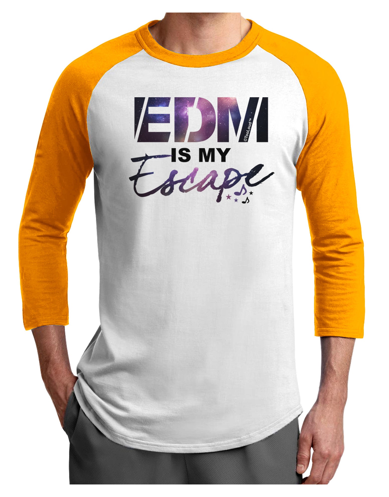 EDM Is My Escape Adult Raglan Shirt-Raglan Shirt-TooLoud-White-Gold-X-Small-Davson Sales