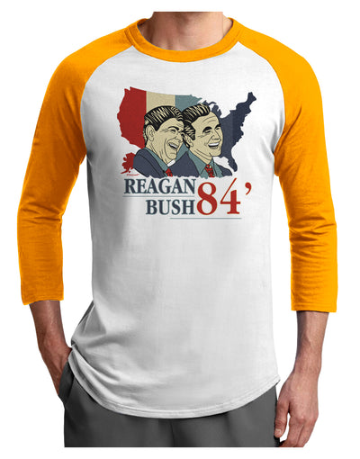 TooLoud REAGAN BUSH 84 Adult Raglan Shirt-Mens-Tshirts-TooLoud-White-Gold-X-Small-Davson Sales